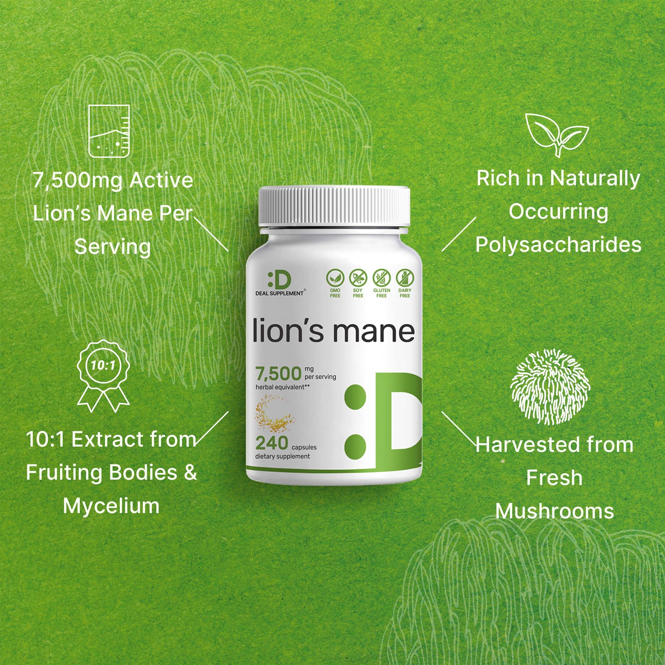 Lions Mane Mushroom Supplement, 7,500mg Per Serving, 240 Capsules – Active Fruiting DEAL SUPPLEMENT uk supplements