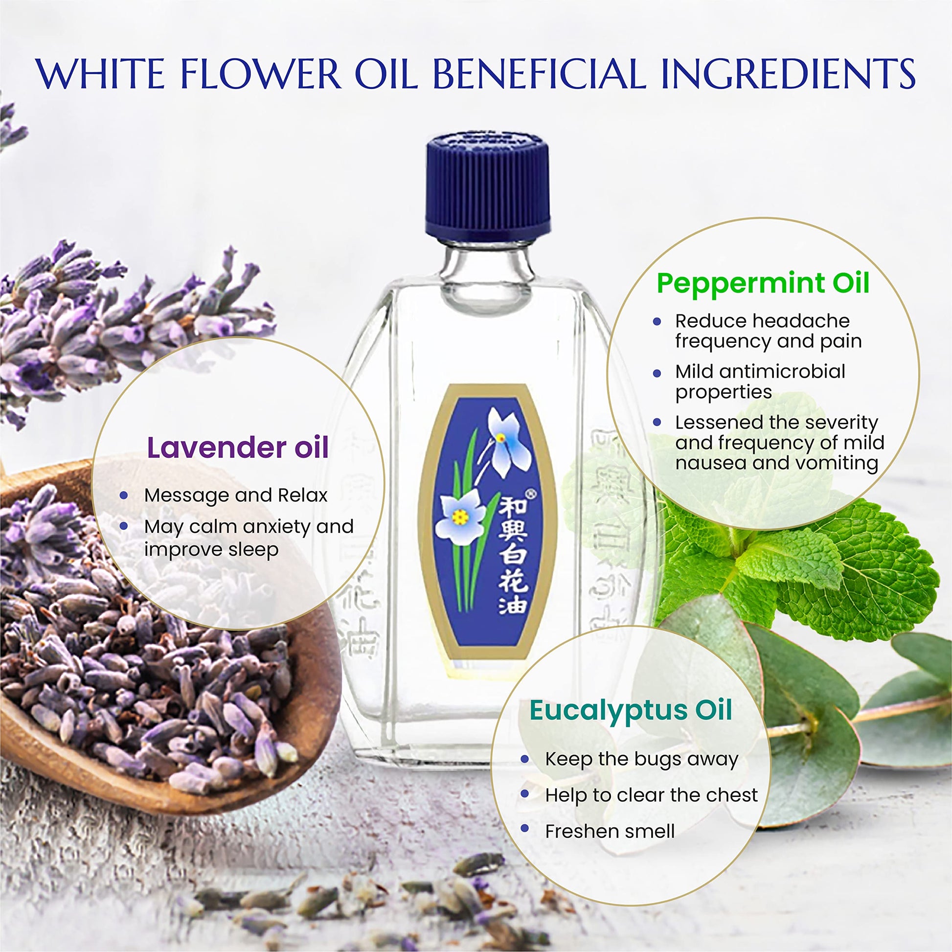 White Flower Analgesic Balm Embrocation Medicated Oil (Hoe Hin Pak Fah Yeow) (20ml/ Pack of 3) White Flower uk supplements