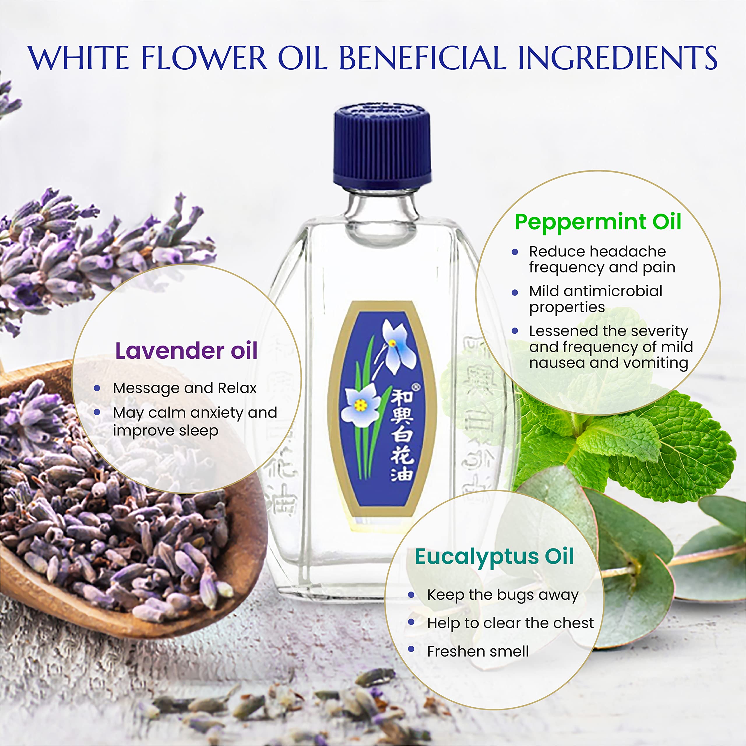 White Flower Analgesic Balm Embrocation Medicated Oil (Hoe Hin Pak Fah Yeow) (20ml/ Pack of 3) White Flower uk supplements