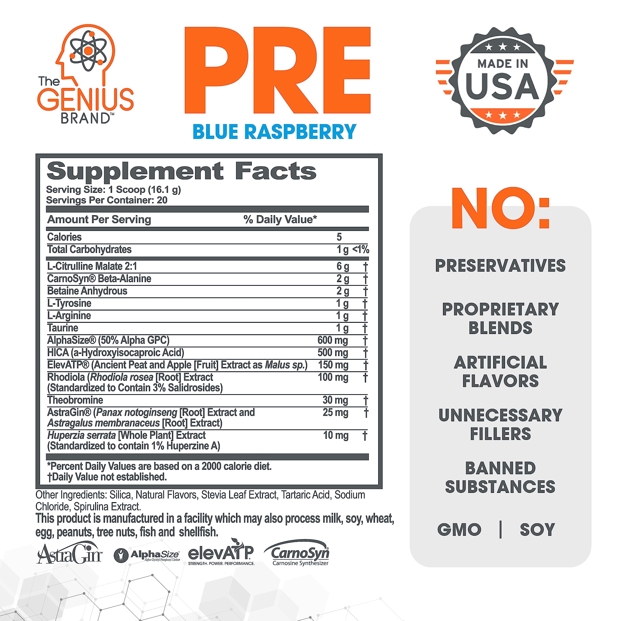 Genius Pre Workout Powder, Blue Raspberry - All-Natural Nootropic Pre-workout & Caffeine The Genius Brand uk supplements