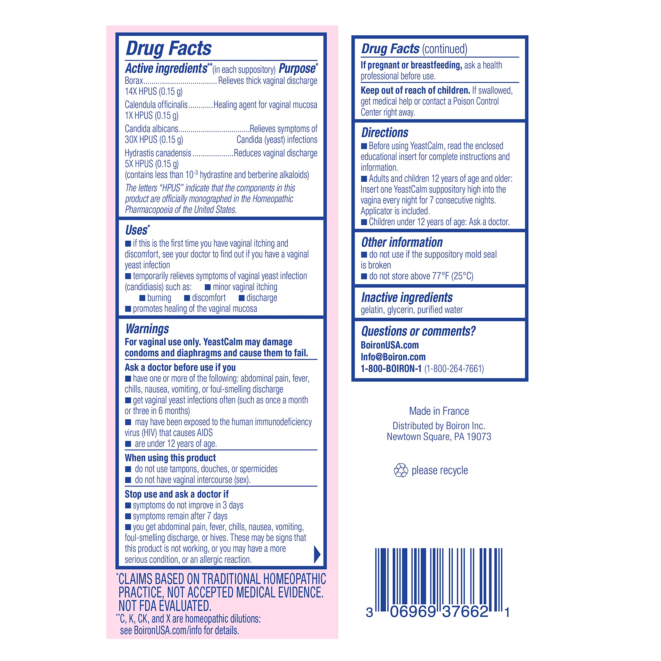 oiron YeastCalm Homeopathic Suppositories for Yeast Infections, Burning, Discharge Boiron uk supplements