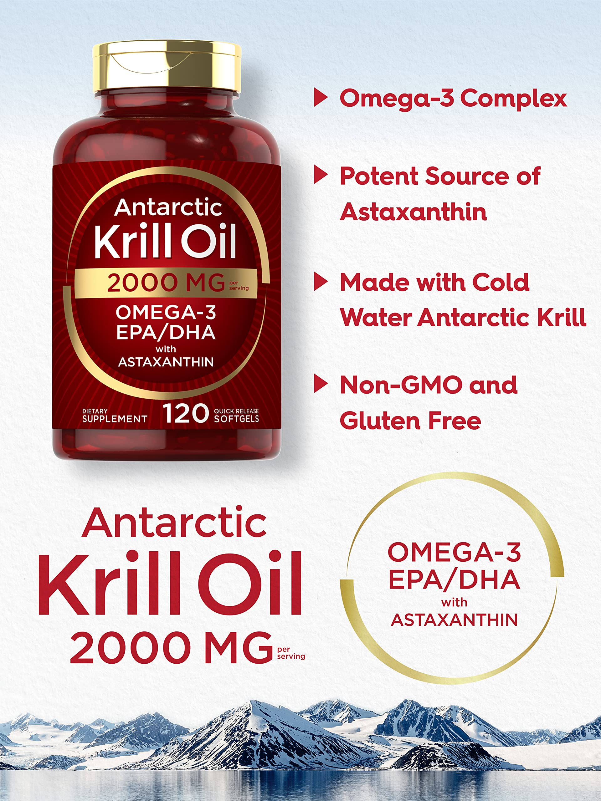 Carlyle Antarctic Krill Oil 2000 mg 120 Softgels | Omega-3 EPA, DHA, with Astaxanthin Carlyle uk supplements