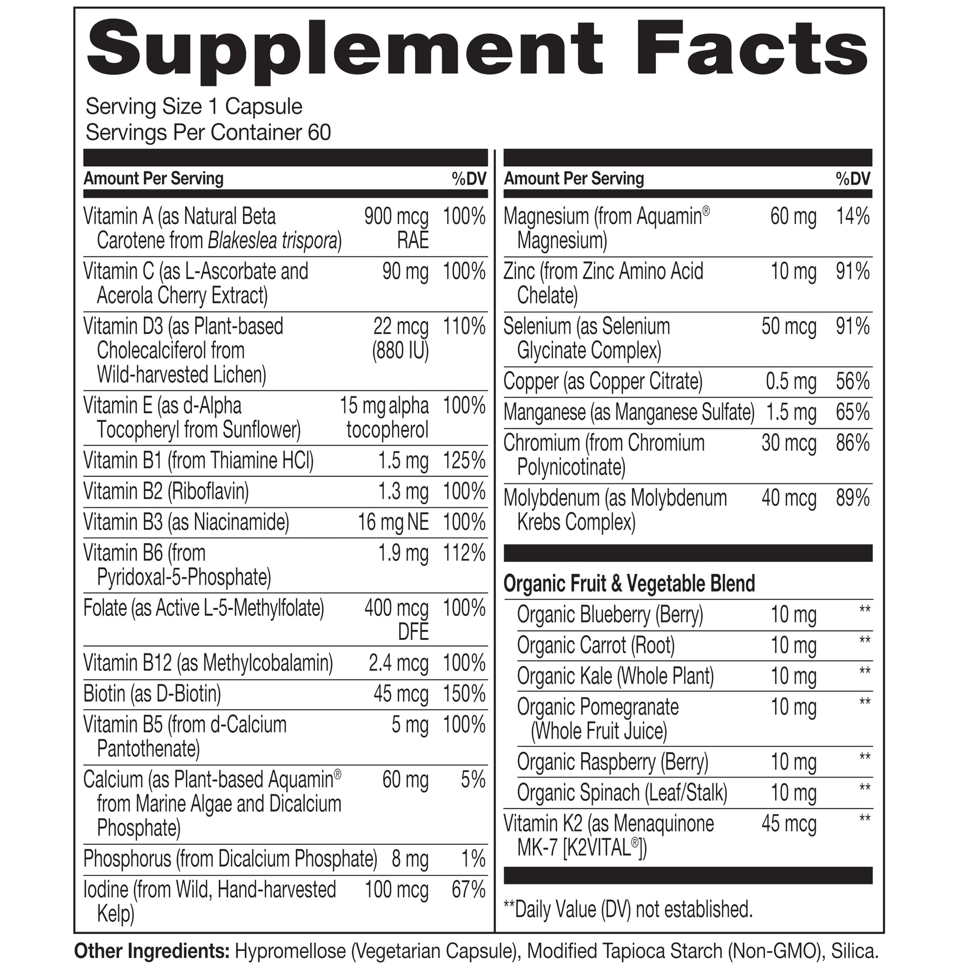 NATURELO One Daily Multivitamin for Women 50+ (Iron Free) - Menopause Support for Women Over 50 - Whole Food Supplement - Non-GMO - No Soy - 60 Capsules - 2 Month Supply NATURELO uk supplements