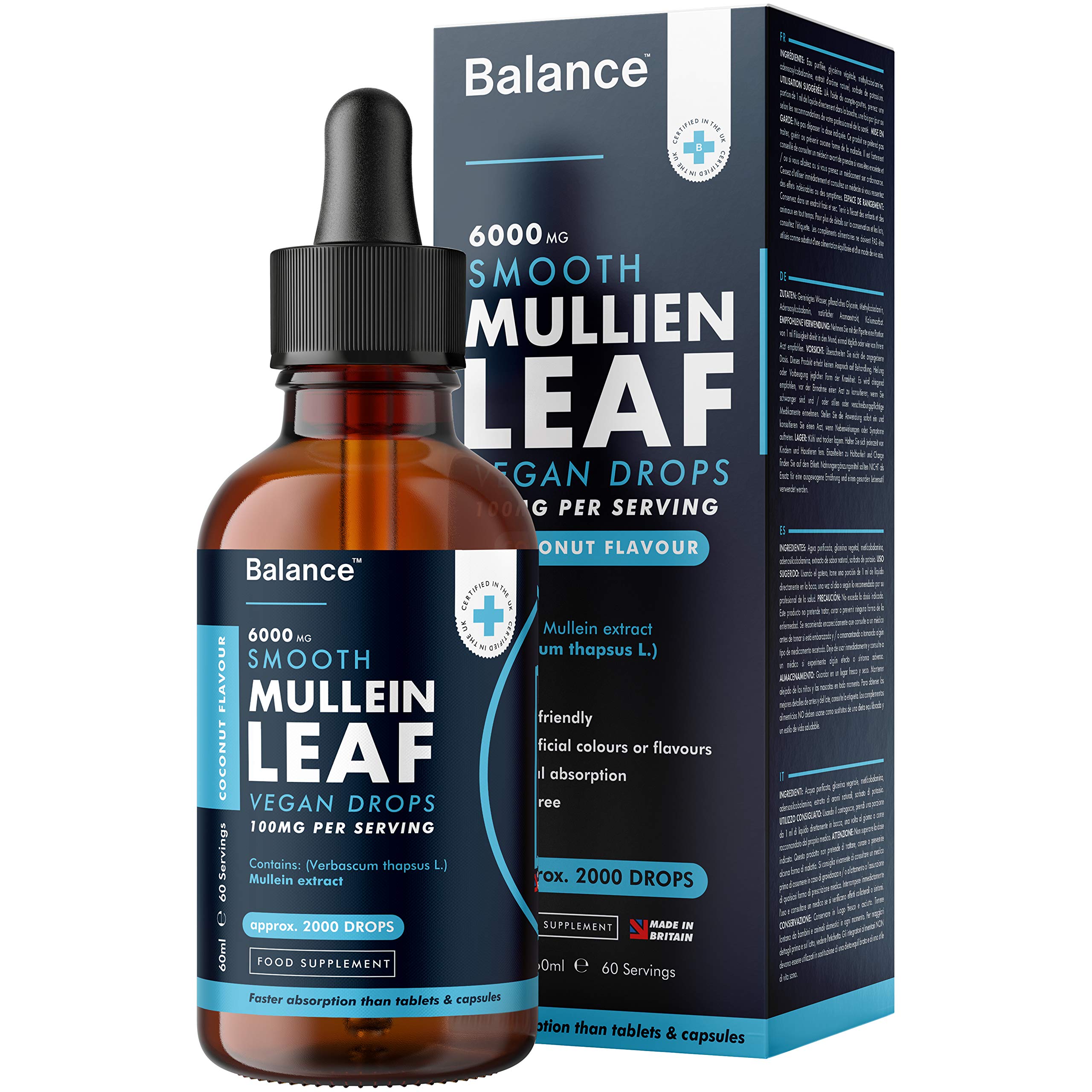 Balance Mullein Leaf Liquid Drops - 60ml for 2 Month Supply - High Strength - Vegan Balance uk supplements