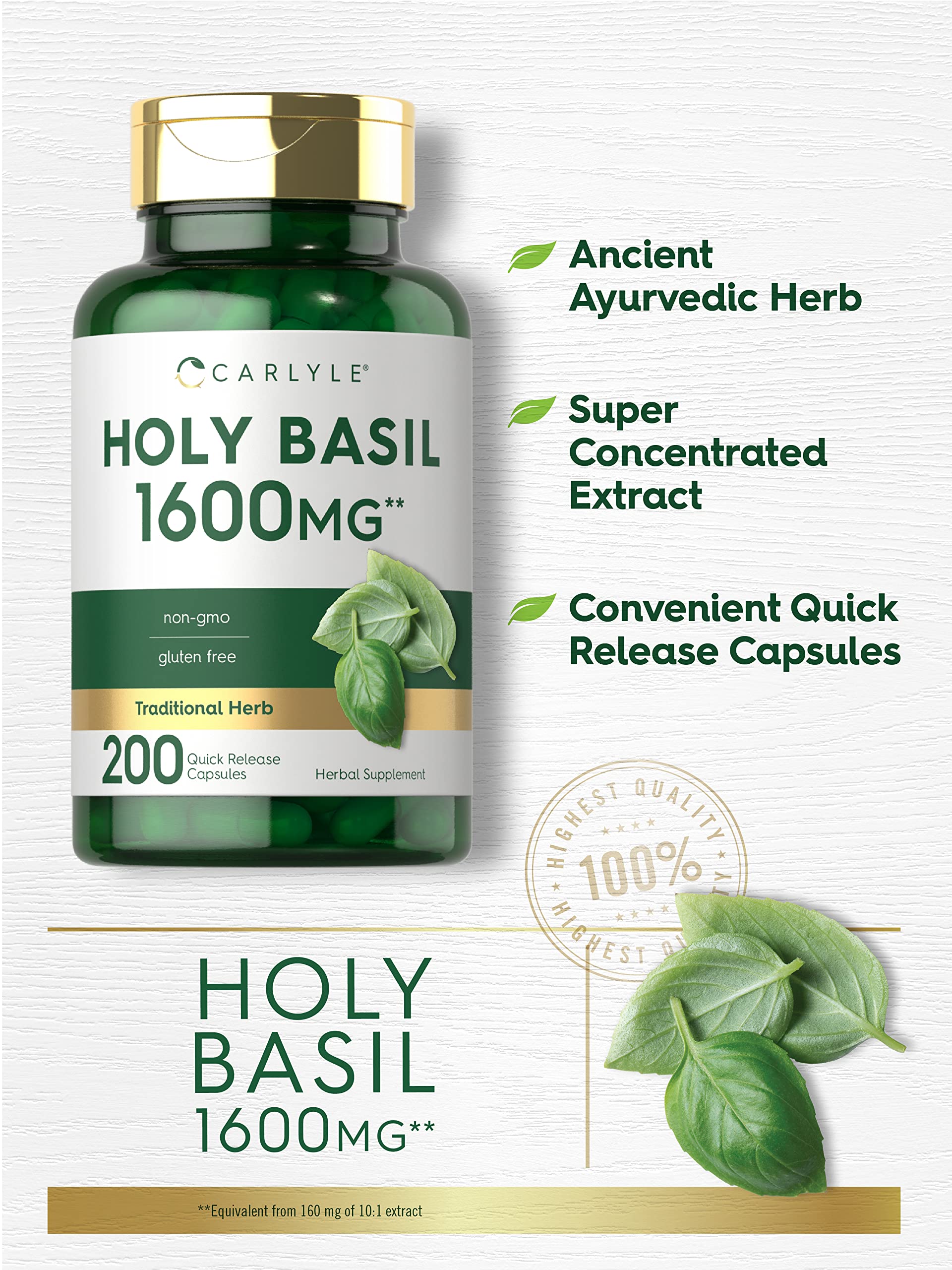 Carlyle Holy Basil Capsules 1600 mg | 200 Count | Tulsi Holy Basil Leaf Extract | Herbal Carlyle uk supplements