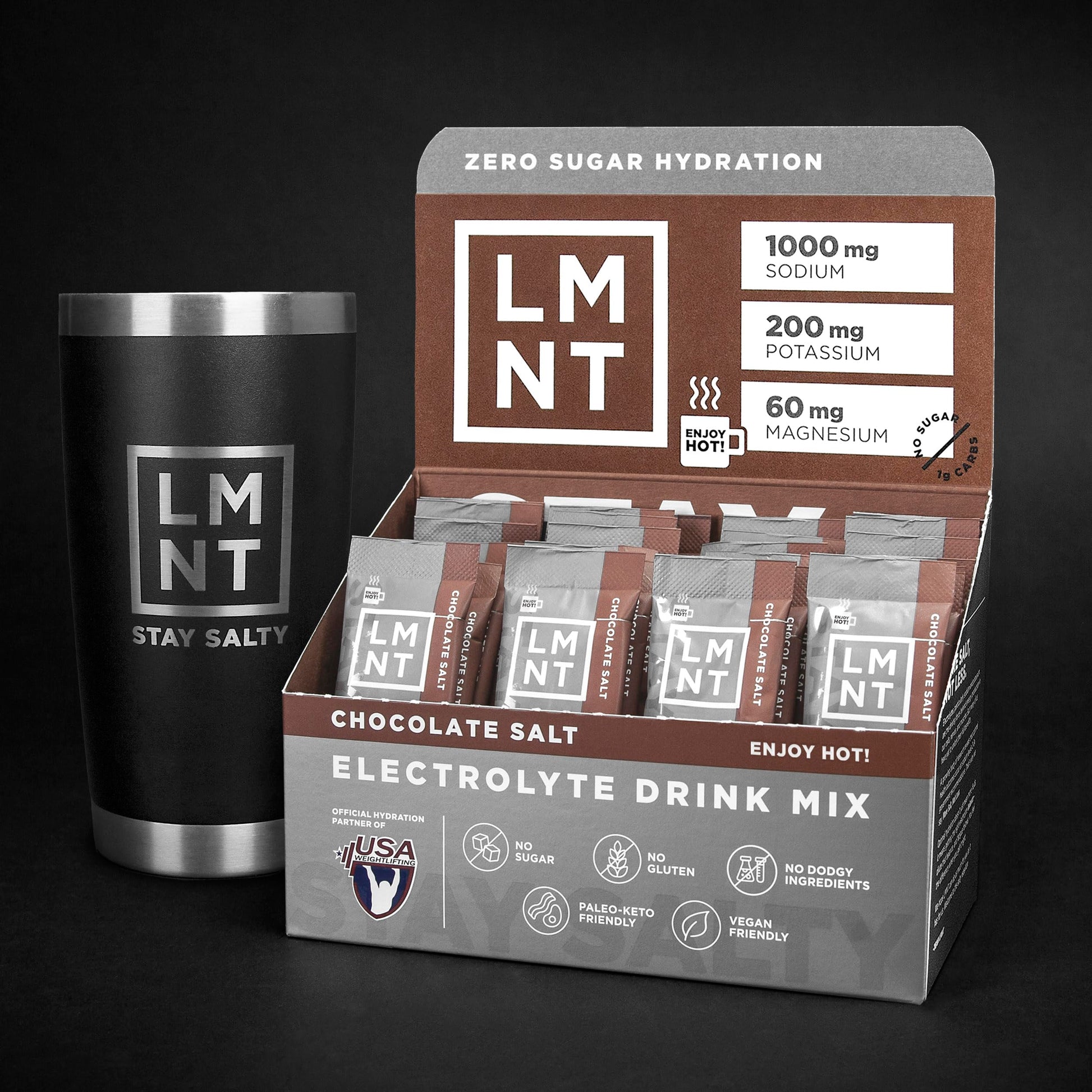 LMNT Zero-Sugar Electrolytes - Hot Chocolate Salt - Hydration Powder Packets Drink LMNT uk supplements
