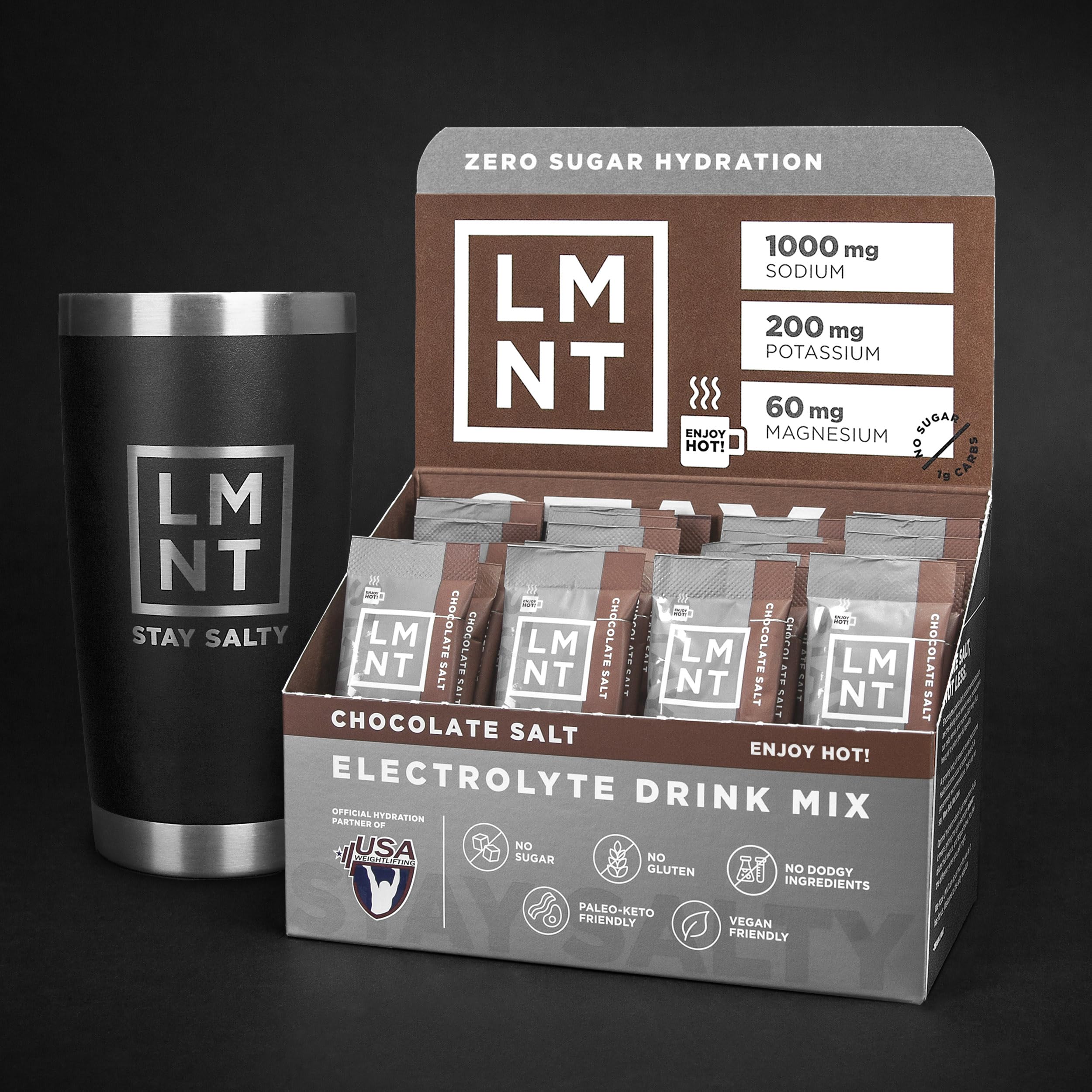 LMNT Zero-Sugar Electrolytes - Hot Chocolate Salt - Hydration Powder Packets Drink LMNT uk supplements
