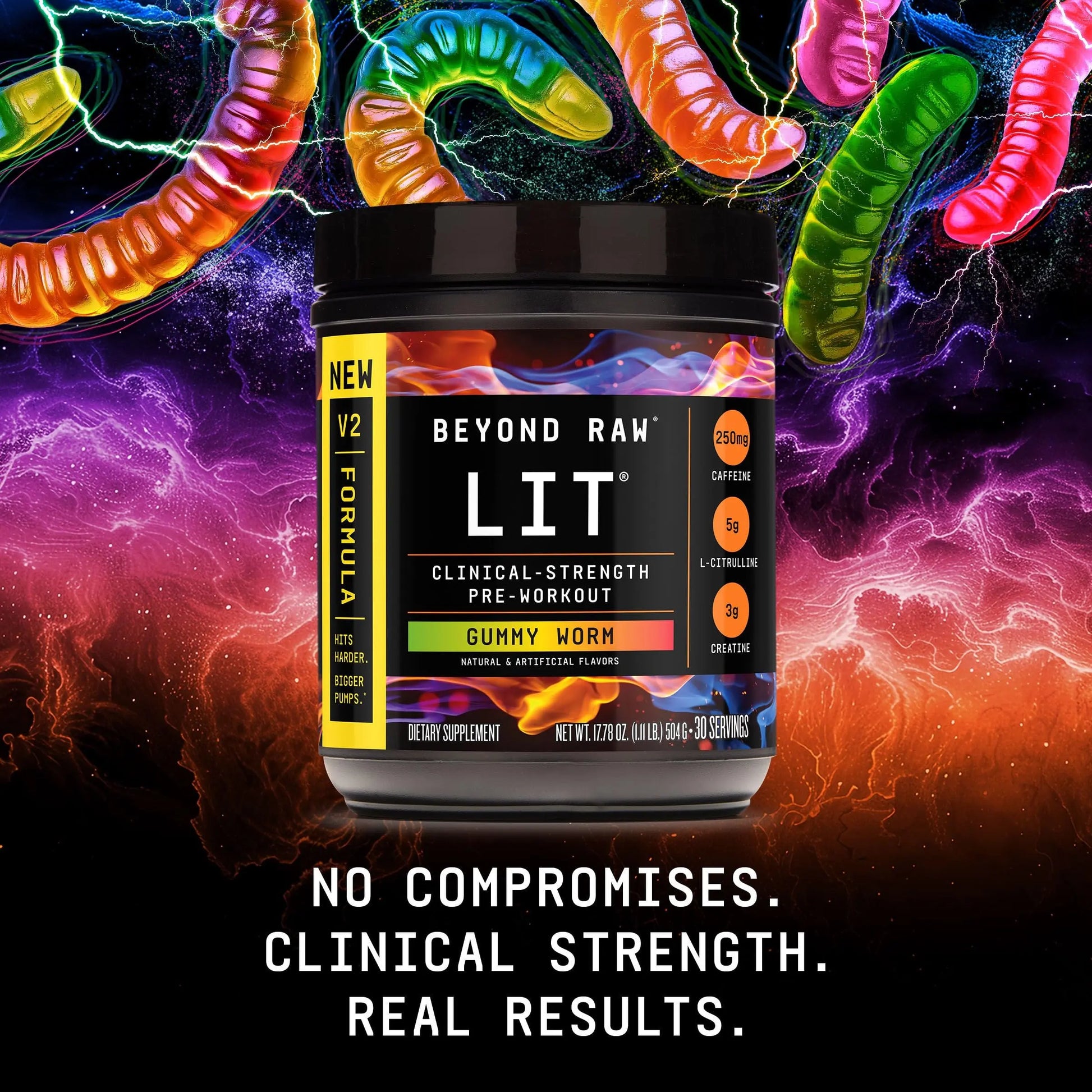 BEYOND RAW LIT V2 Clinical Strength Pre Workout Powder, Hits Harder, Bigger Pumps, Caffeine, L-Citrulline, Creatine, Gummy Worm, 30 Servings BEYOND RAW uk supplements
