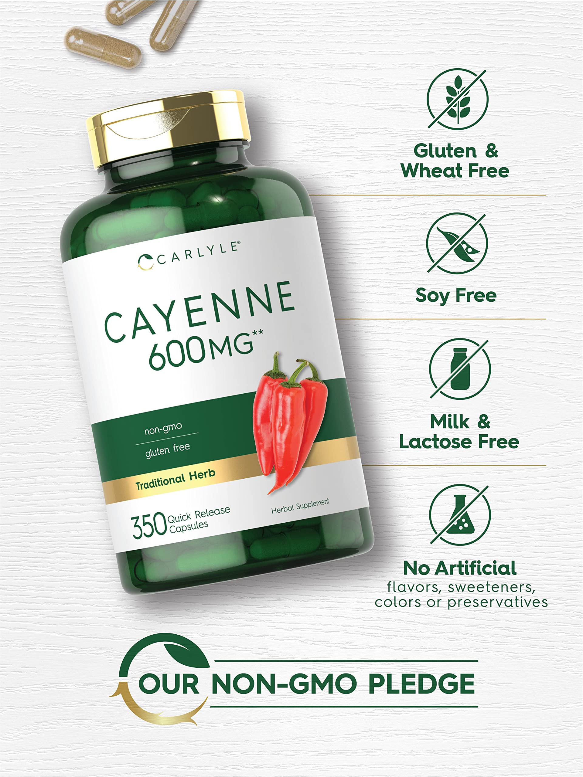Carlyle Cayenne Pepper Capsules 600mg | 350 Pills | Non-GMO, Gluten Free Supplement Carlyle uk supplements