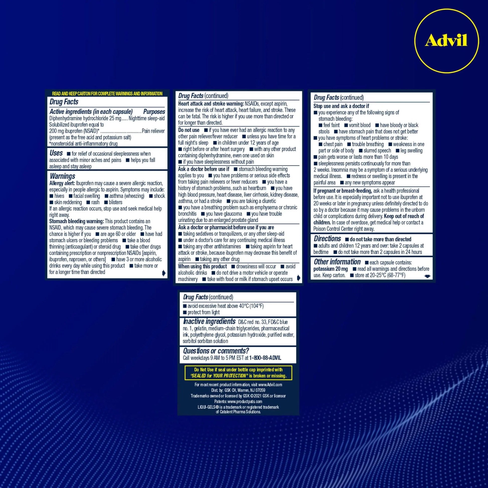 Advil PM Liqui-Gels Pain Reliever and Nighttime Sleep Aid, Pain Medicine with Ibuprofen for Pain Relief and Diphenhydramine HCL for a Sleep Aid - 2x80 Liquid Filled Capsules Advil uk supplements