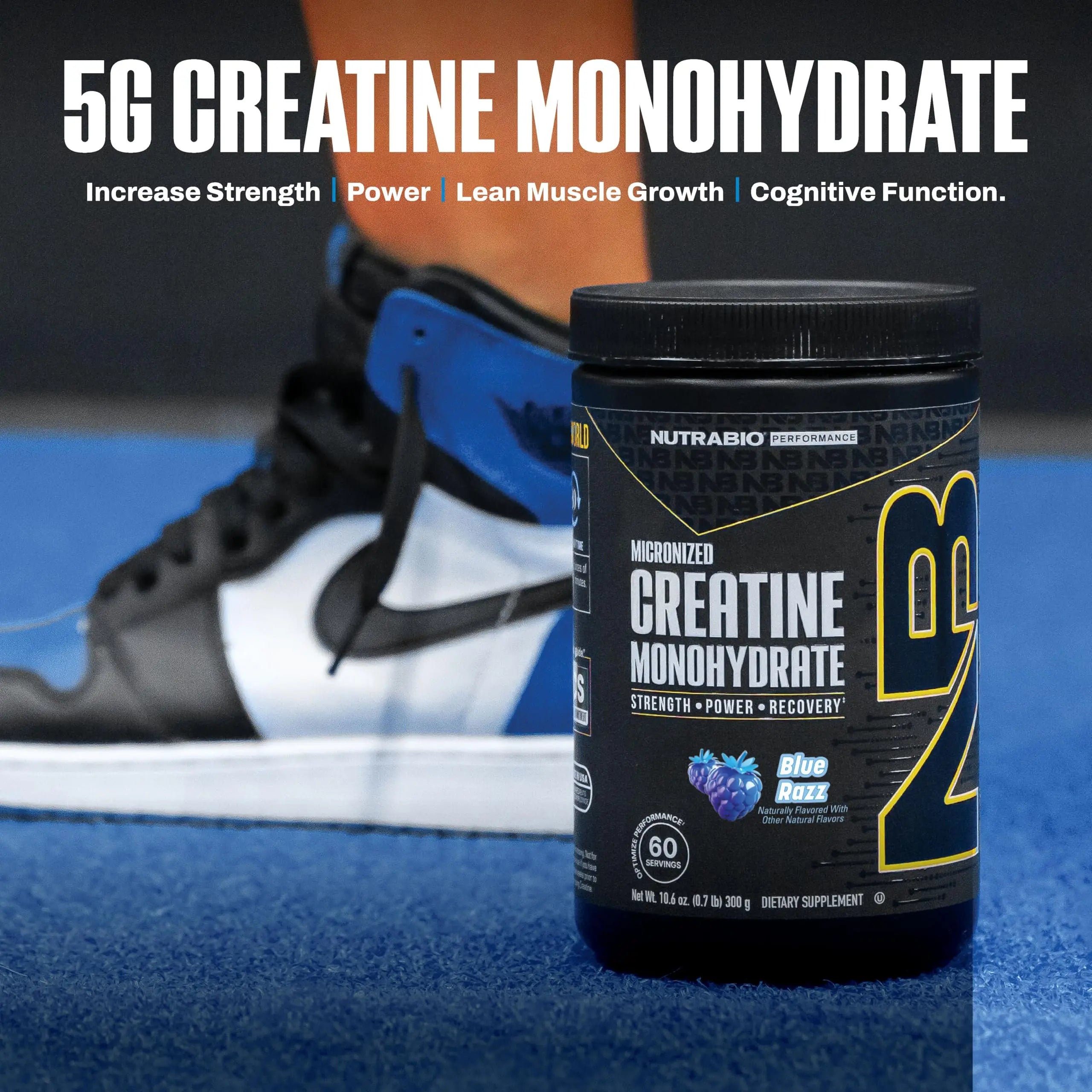 NutraBio Pure Micronized Creatine Monohydrate Powder Supplement, Blue Razz (300 g) - Supports Bulk Muscle Energy, Recovery, and Strength - HPLC Tested Creatine Powder Supplement for Men and Women NutraBio uk supplements