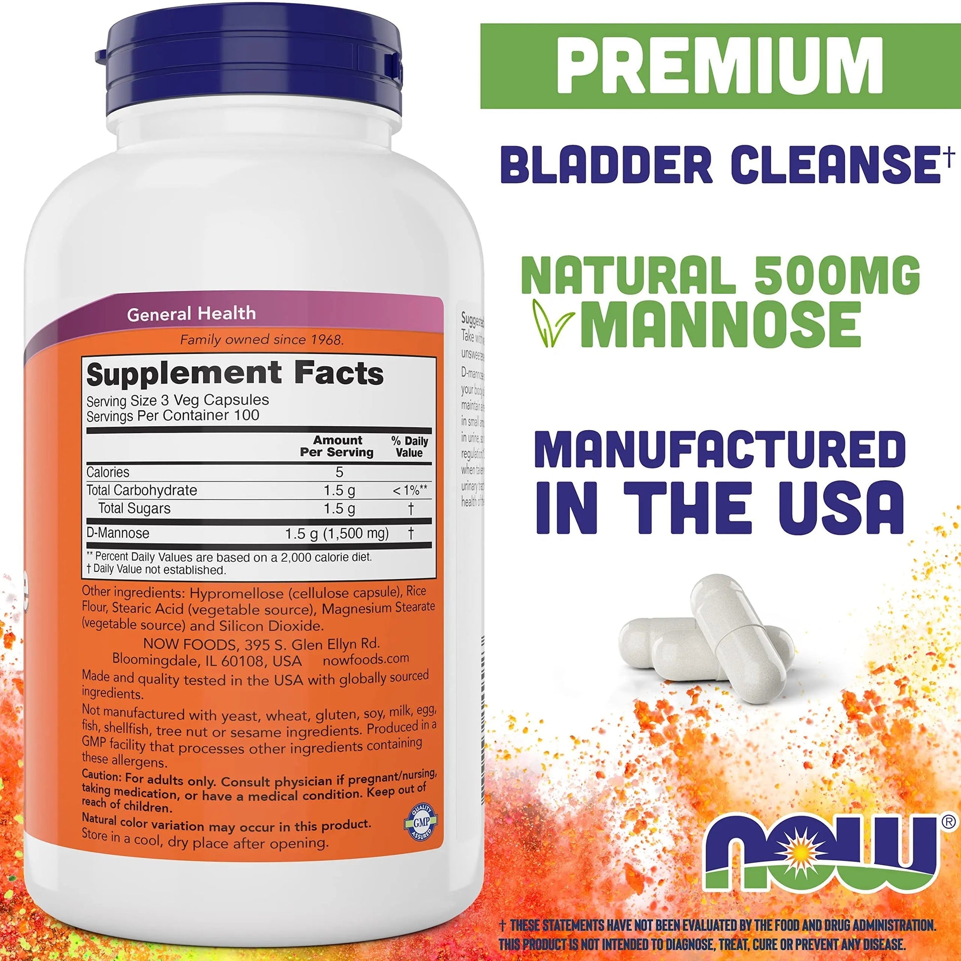 Now D-Mannose 500 mg, 300 Capsules - Vegan, Non GMO Supplement for Women and Men - Supports Healthy Urinary Tract, Cleanses The Bladder NOW Foods uk supplements