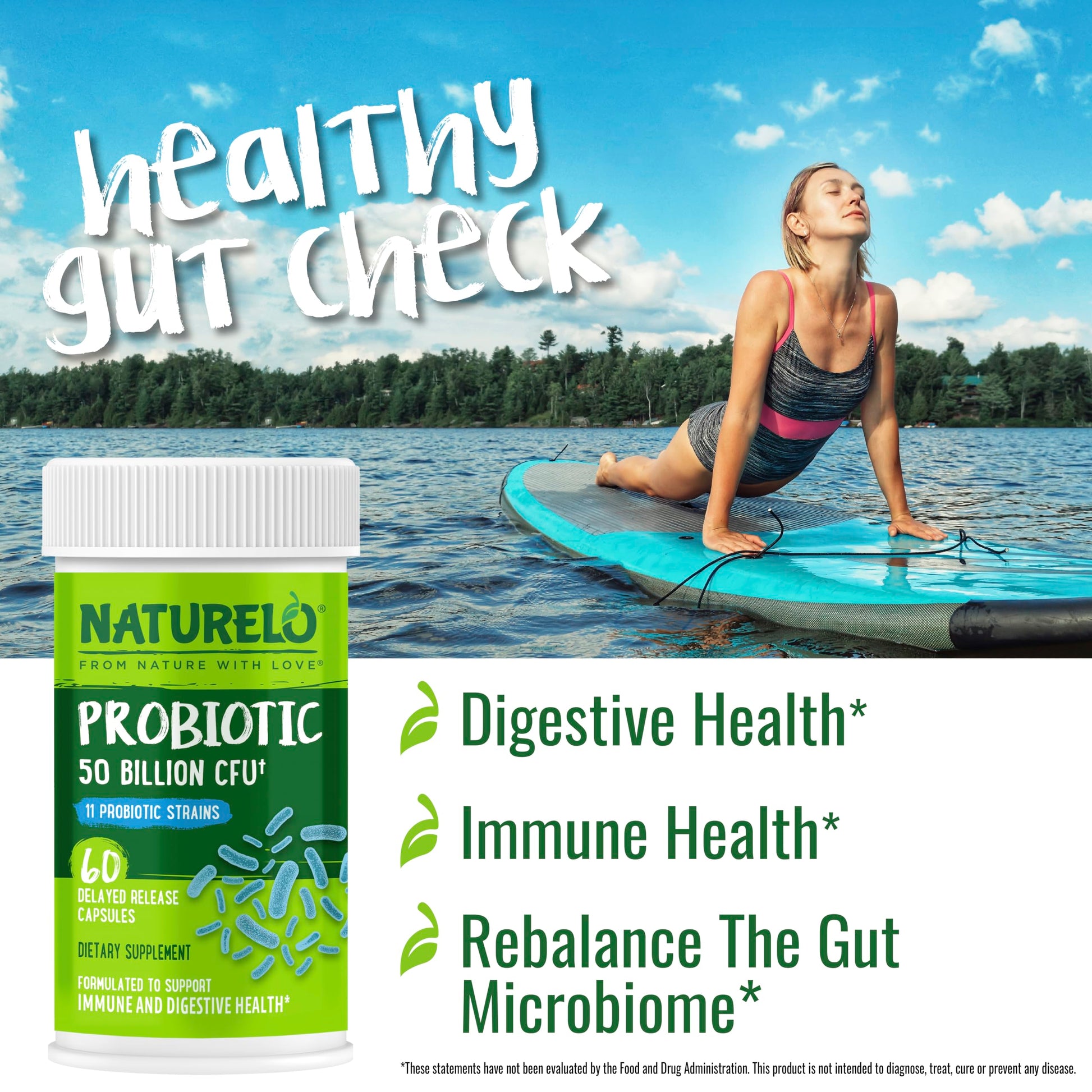 NATURELO Probiotics for Digestive Health, 50 Billion CFU, 60 Vegetarian Capsules, 11 Strains, Daily Use Supplement, Delayed Release, No-Fridge, Boosts Immune System, Probiotics for Women & Men NATURELO uk supplements
