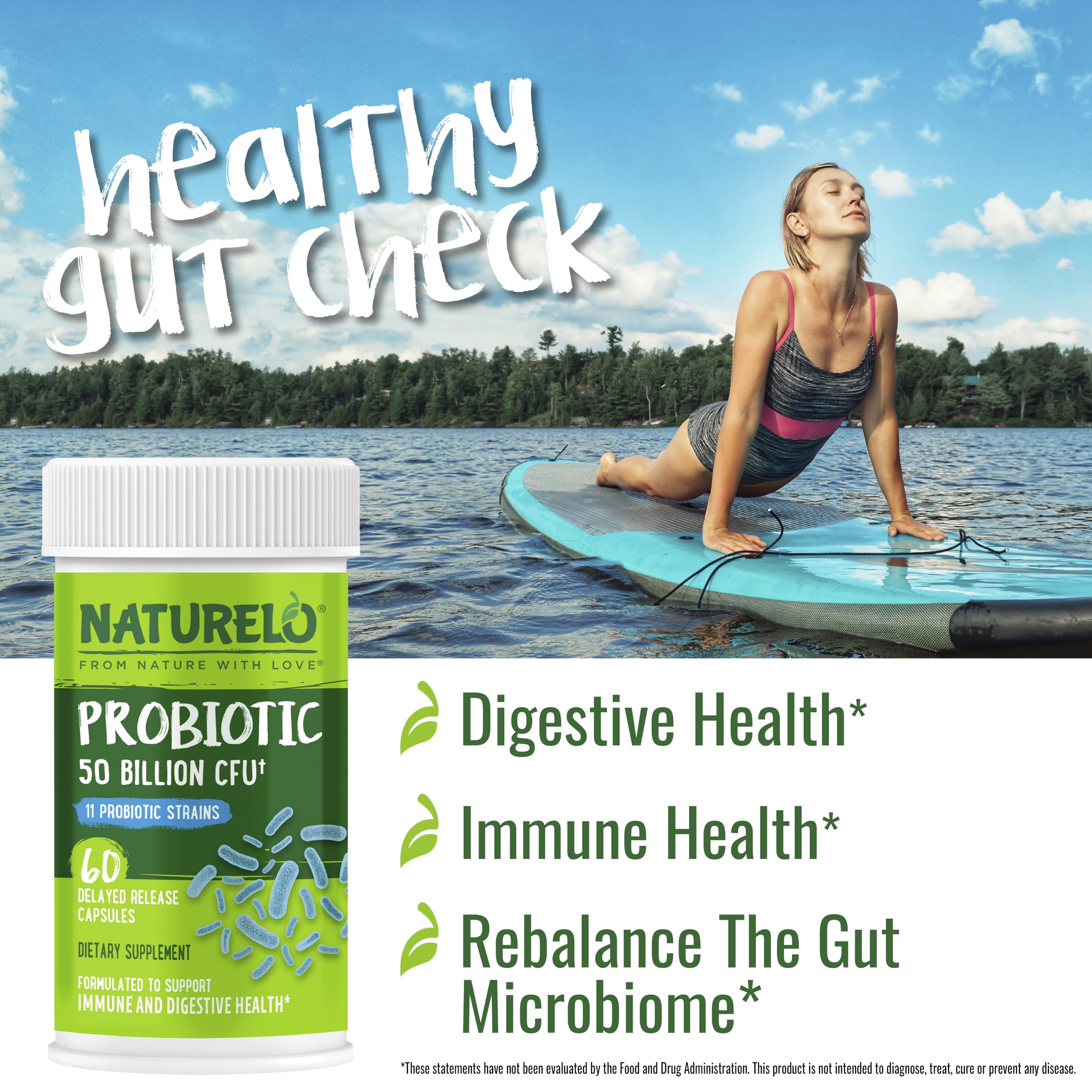 NATURELO Probiotics for Digestive Health, 50 Billion CFU, 60 Vegetarian Capsules, 11 Strains, Daily Use Supplement, Delayed Release, No-Fridge, Boosts Immune System, Probiotics for Women & Men NATURELO uk supplements