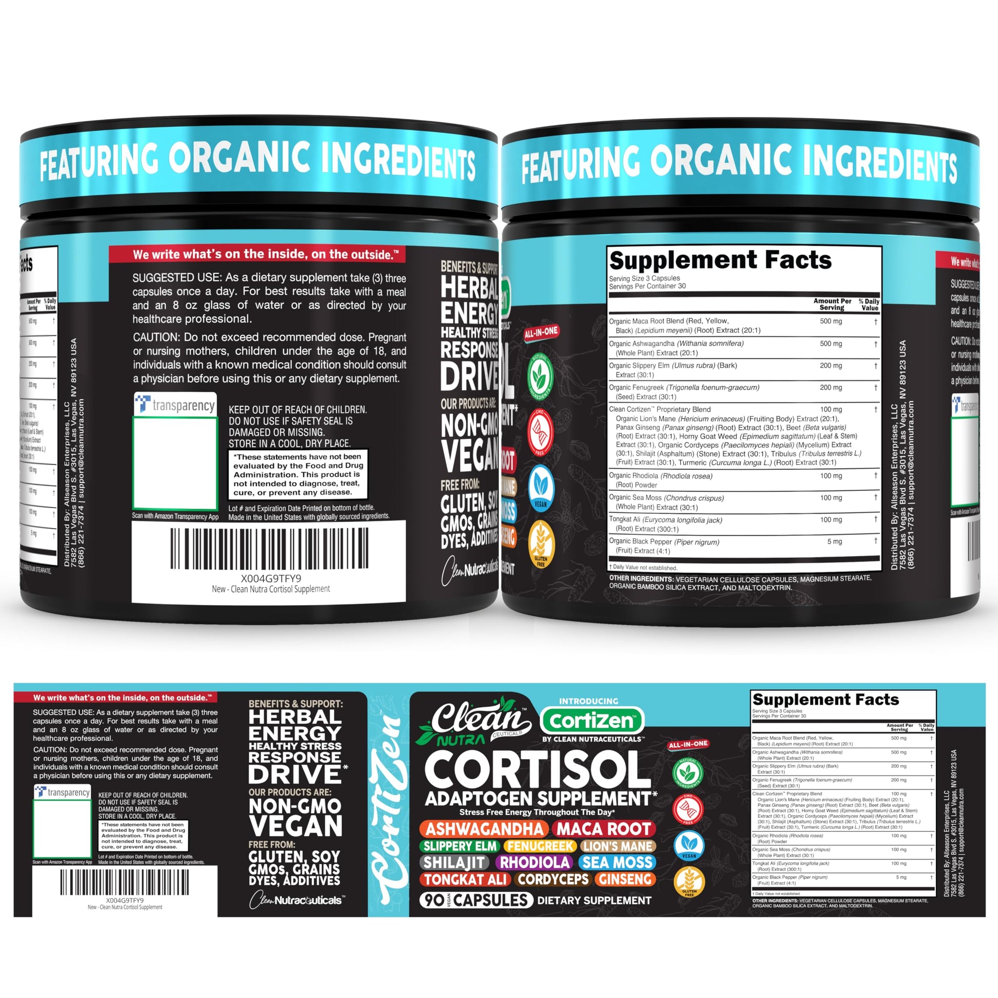 Clean Nutra Cortisol Supplements For Women | Maca Root Ashwagandha Cortisol Detox Manager Reducer + Slippery Elm Fenugreek Lions Mane Shilajit Rhodiola Sea Moss Tongkat Ali Cordyceps Ginseng Beet Root Clean Nutraceuticals uk supplements