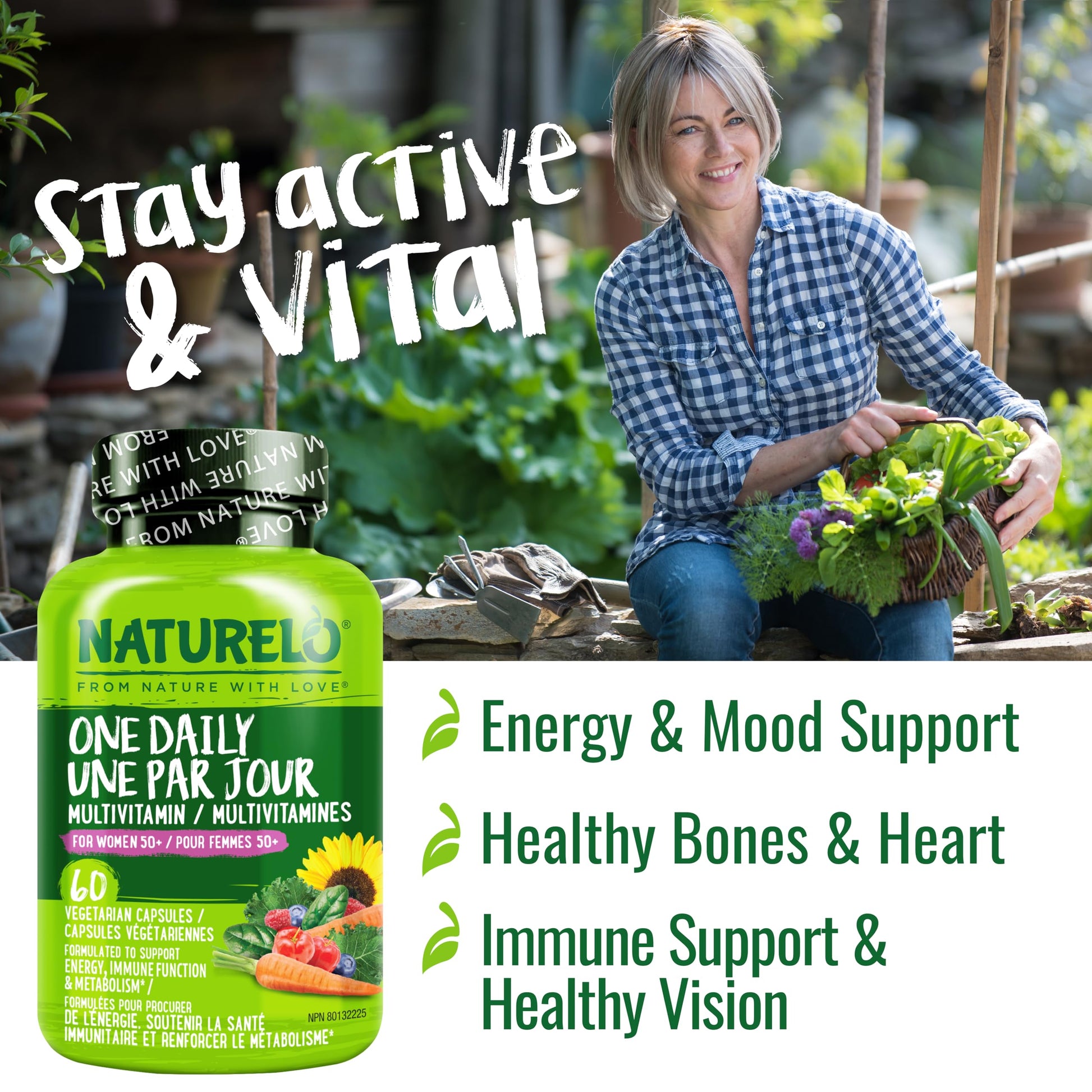 NATURELO One Daily Multivitamin for Women 50+ (Iron Free) - Menopause Support for Women Over 50 - Whole Food Supplement - Non-GMO - No Soy - 60 Capsules - 2 Month Supply NATURELO uk supplements
