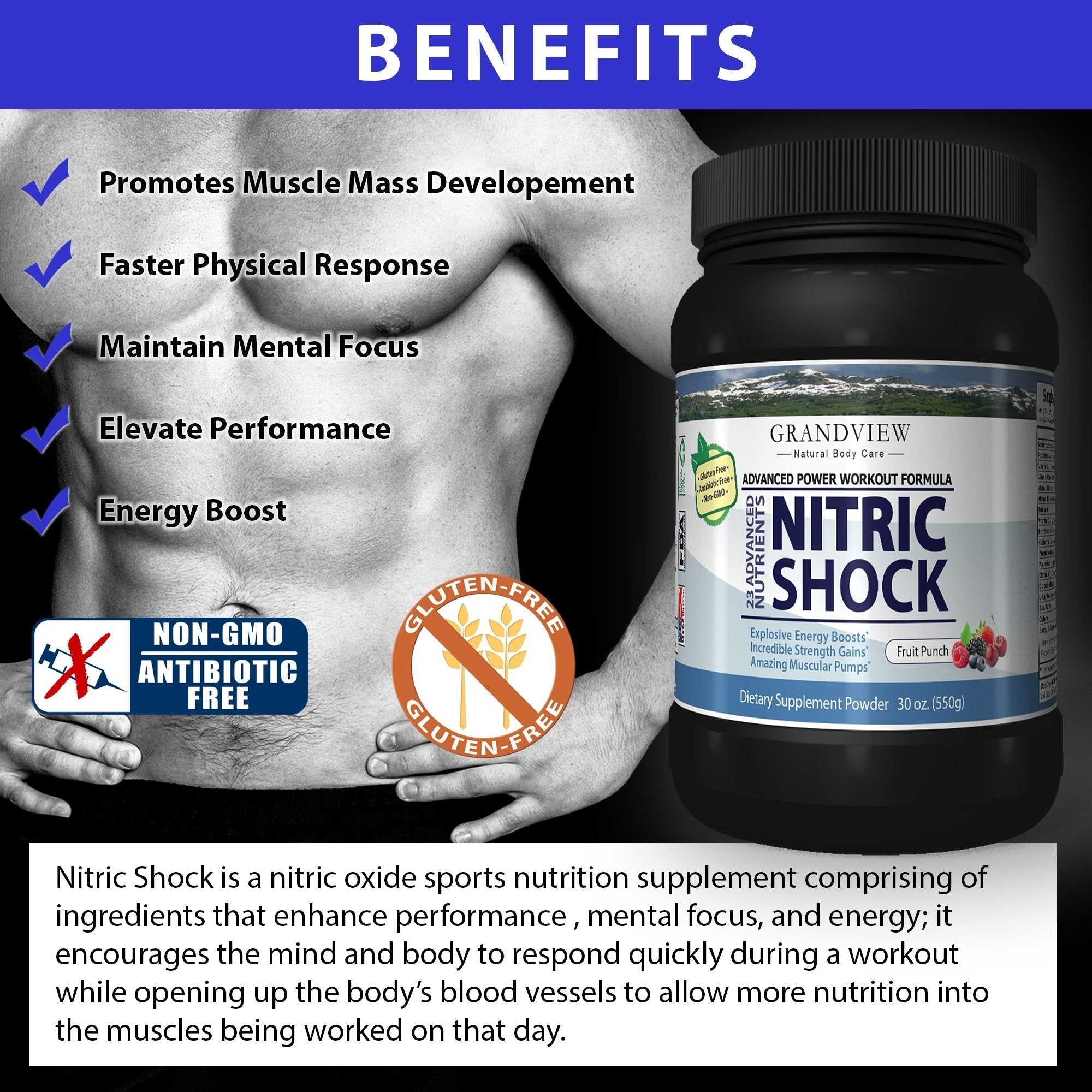 N Shock- Pre Workout Powder, x10 Strength, 44 Servings, (Fruit Punch) Boost Energy Grandview Natural Body Care uk supplements