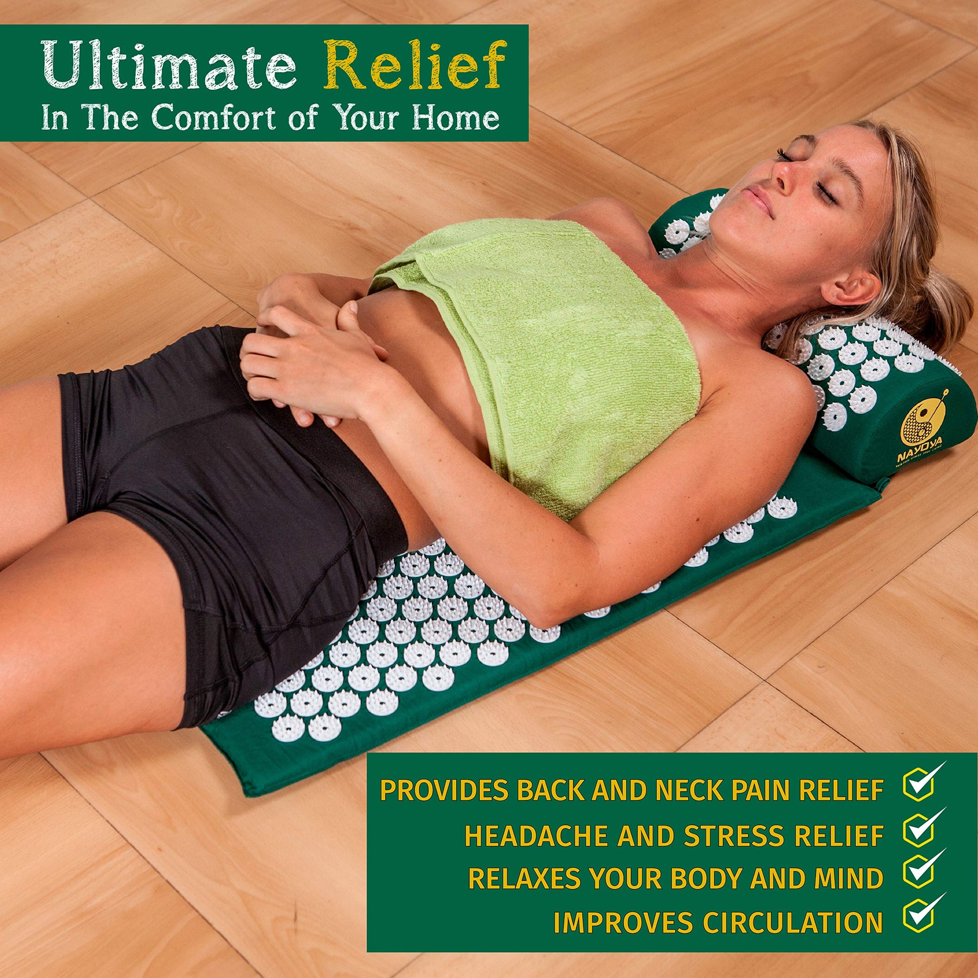 NAYOYA Neck and Back Pain Relief - Acupressure Mat and Neck Pillow Set - Relieves Stress and Sciatic Pain NAYOYA uk supplements