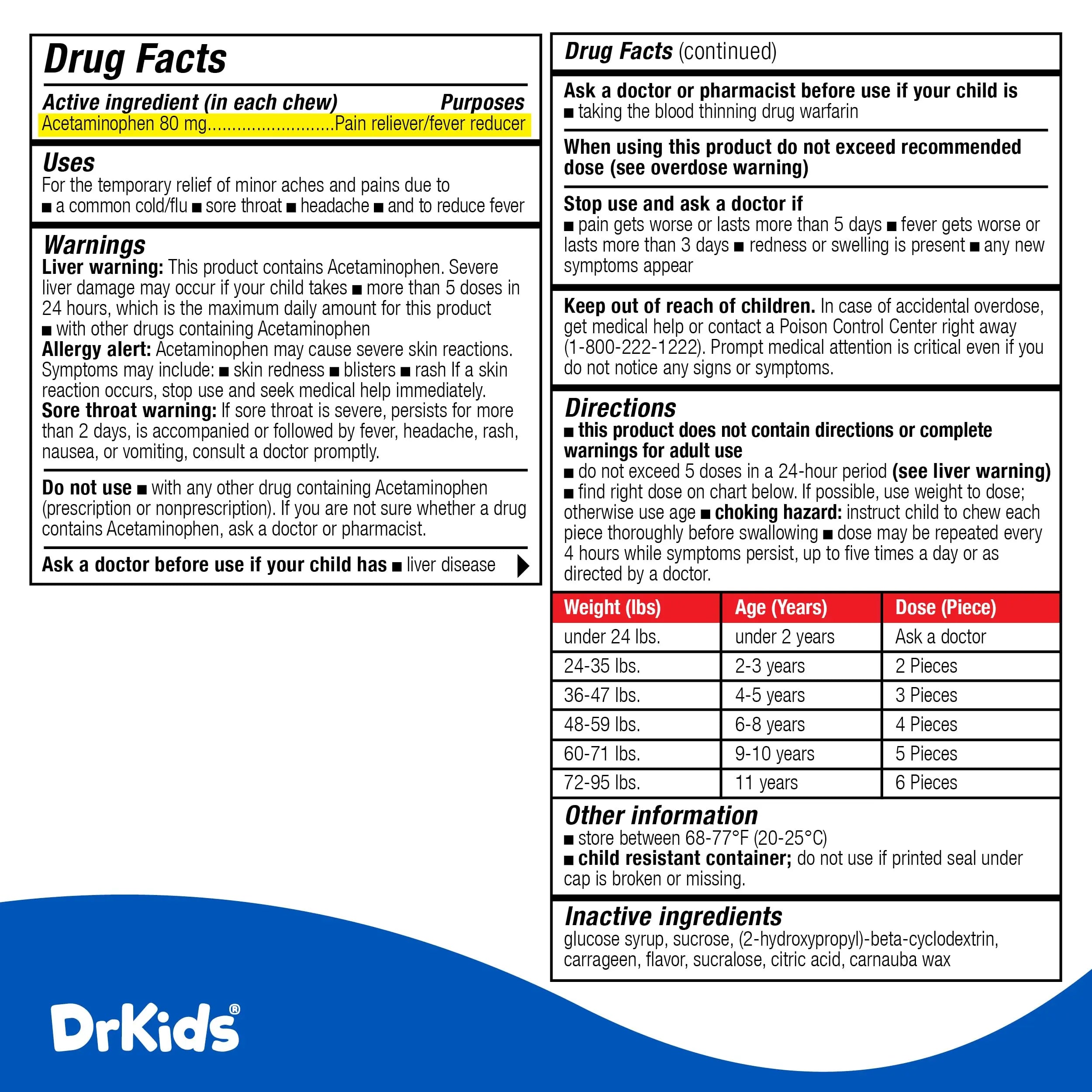Dr. Kids Children’s Pain and Fever Chewable Gels – Pain Relief and Fever Reducer for Kids Ages 2–11, 80 mg Chewable Acetaminophen for Headache, Sore Throat, Cold & Flu, Pineapple Flavor, 24 Count Dr. Kids uk supplements