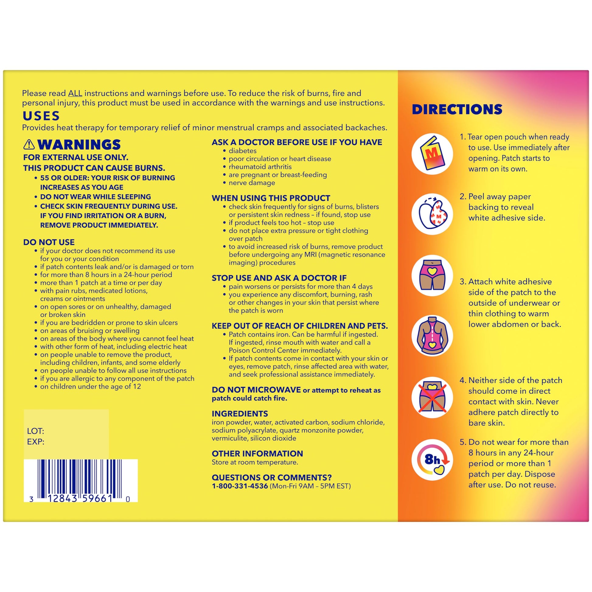 Midol Heat Vibes Menstrual Pain Relief Heat Patches - 6 Count Pack for Period Cramps and Backache Midol uk supplements