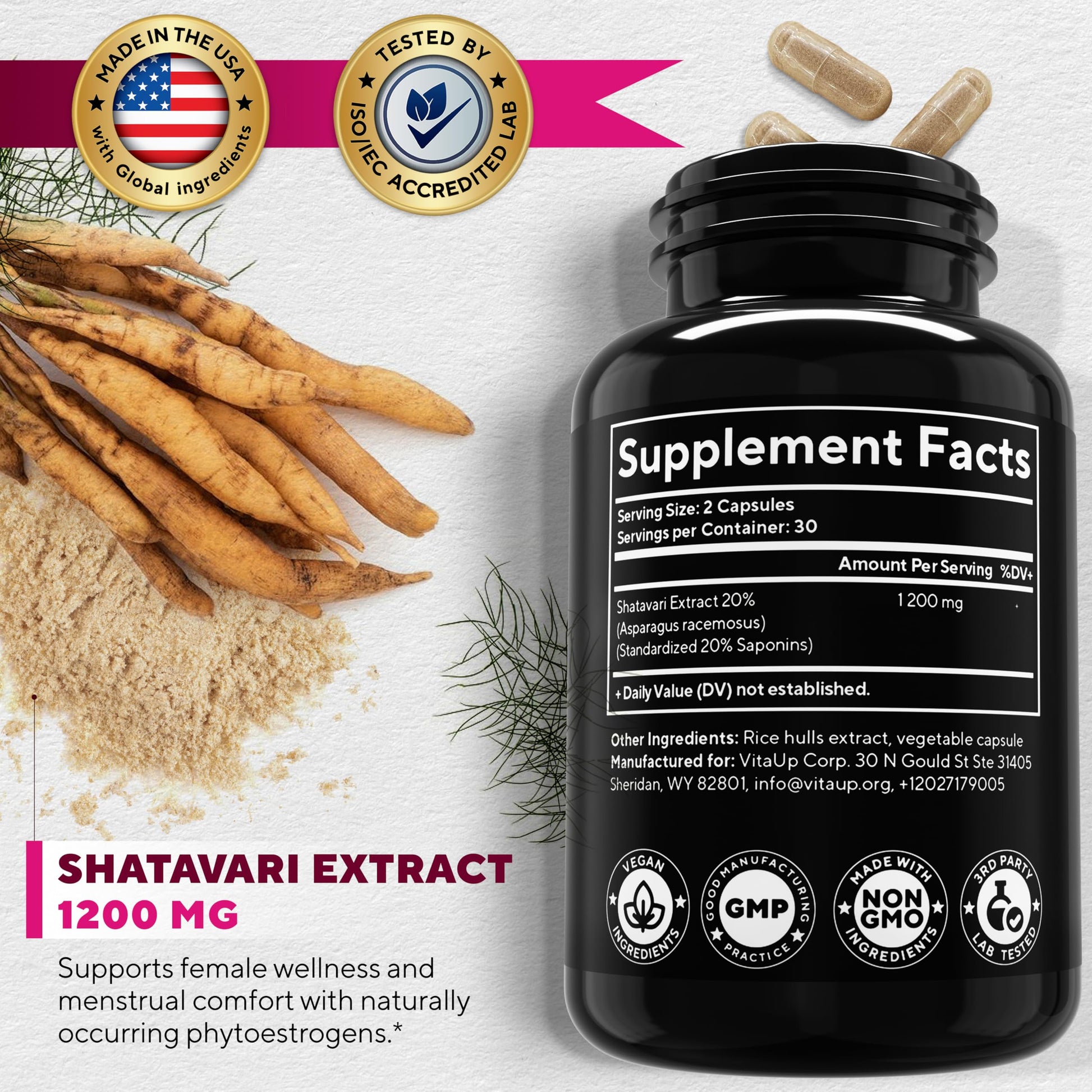 VitaUp Shatavari Capsules for Women 1200mg - USA Made Shatavari Root Supplement for Normal Hormonal Support, Menopause & Menstrual Wellness - 60 Vegan Capsules VitaUp uk supplements