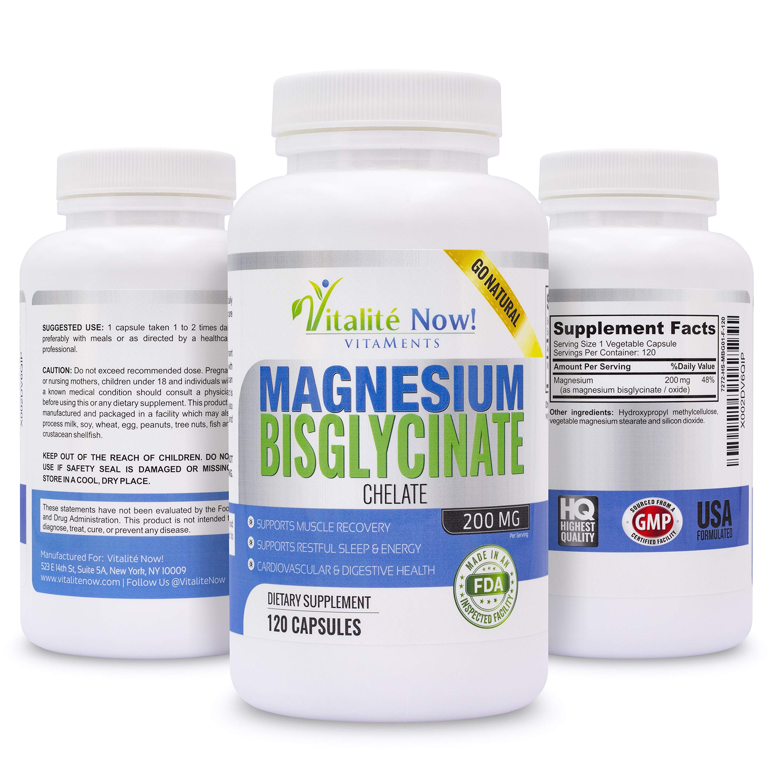 Vitalité Now! Magnesium Bisglycinate 200mg - 100% Chelated Capsules for Superior Absorption - Gentle Formula, No Laxative Effect - Sleep Energy Cramps Muscle Support - Fully Reacted & Buffered Vitalité Now! uk supplements