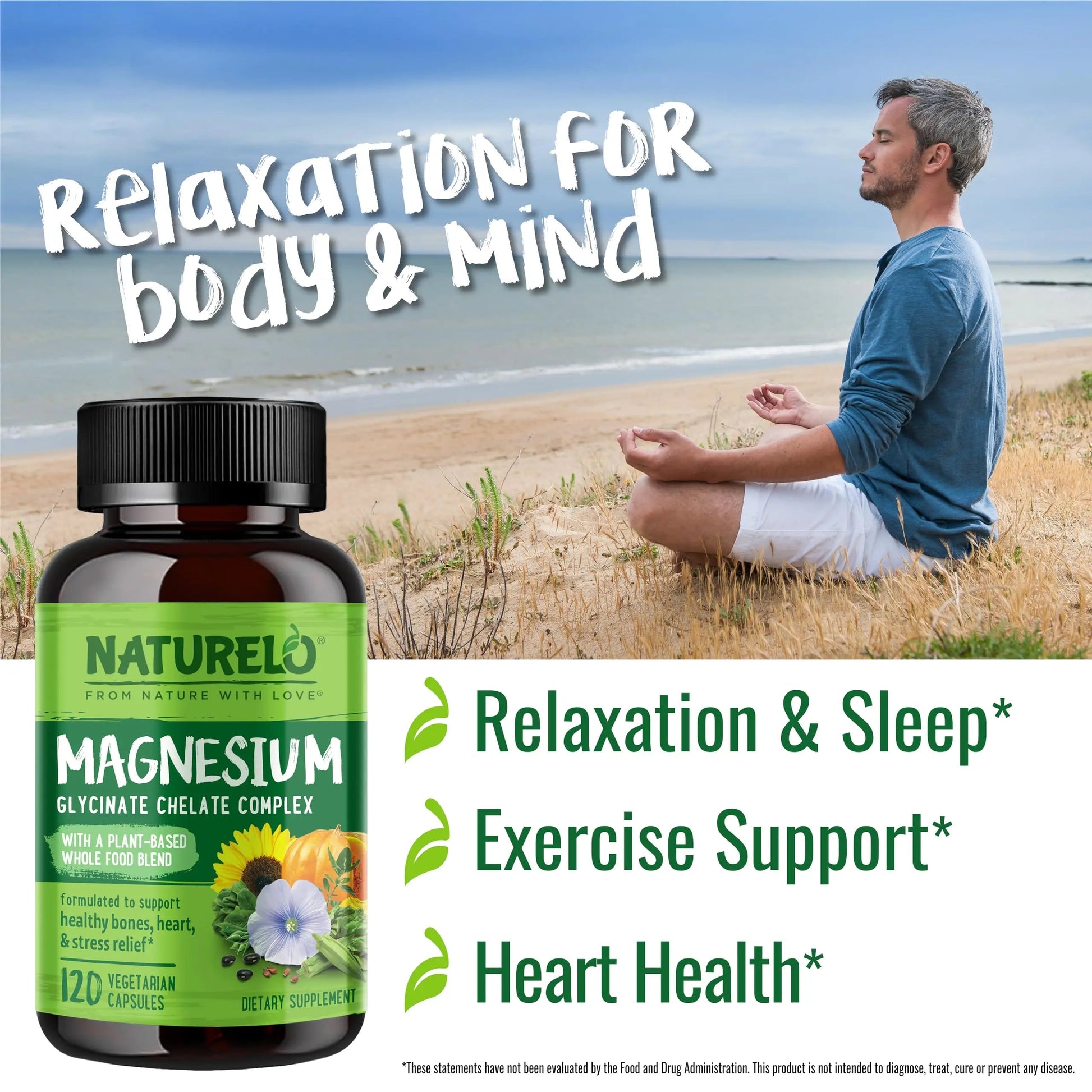 NATURELO One Daily Multivitamin for Men with Vitamins, Minerals & Organic Whole Foods - 60 Capsules and Magnesium Glycinate Chelate Complex NATURELO uk supplements