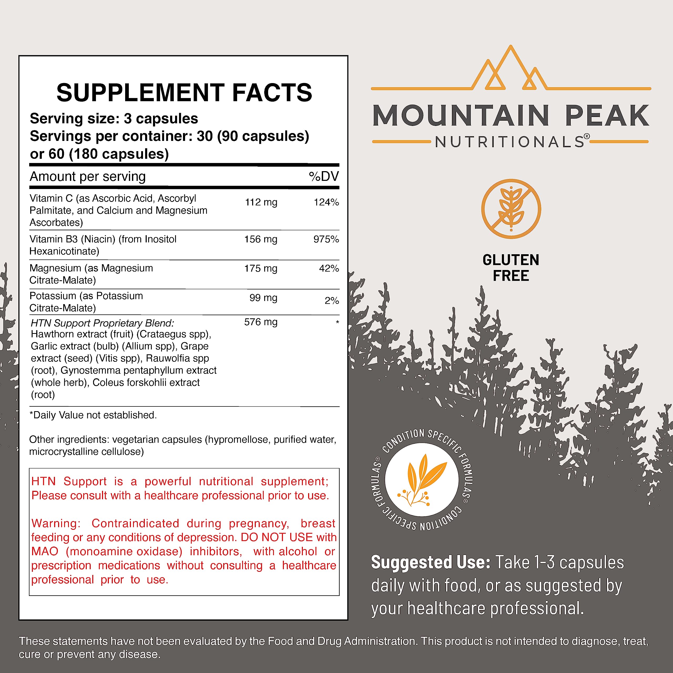 Mountain Peak Nutritionals HTN Blood Pressure Support Supplement for Heart & Circulation Health - Advanced Cardiovascular Formula with Rauwolfia, Hawthorn Berry, & Magnesium (180 Vegetarian Capsules) Mountain Peak Nutritionals uk supplements