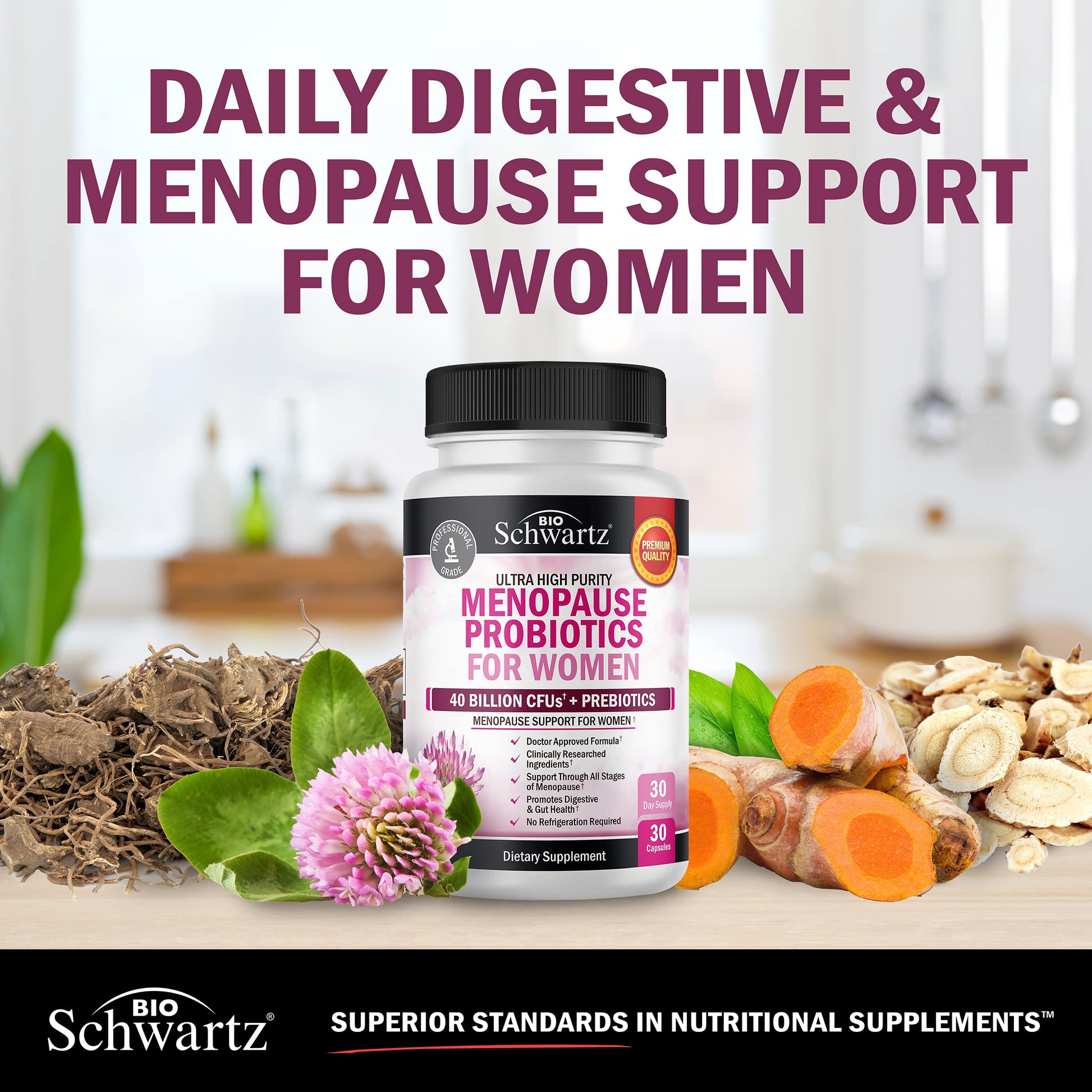 Menopause Support Probiotics for Women - Hot Flashes Night Sweats Mood Swings BioSchwartz uk supplements