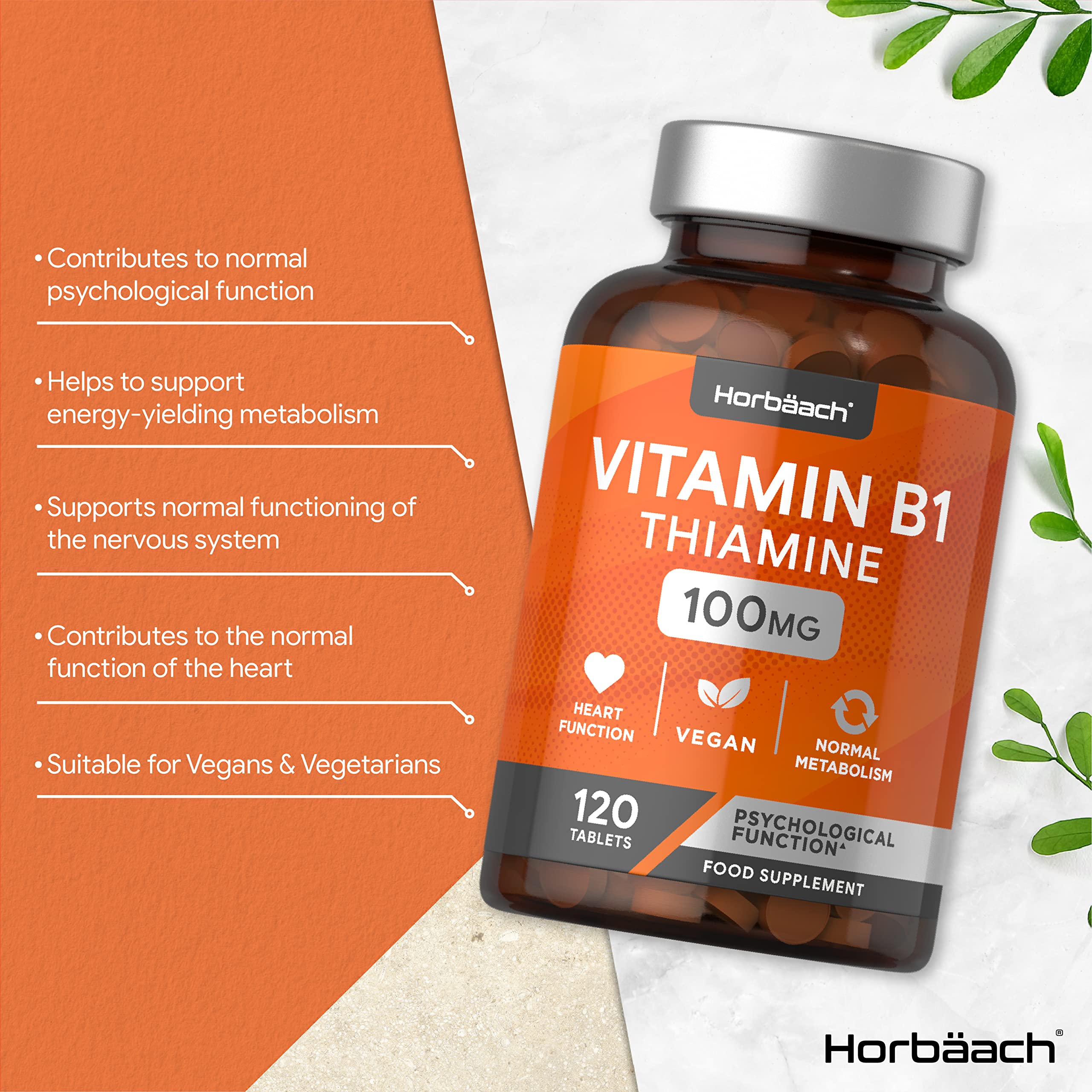 Vitamin B1 Thiamine High Strength 100mg | 120 Vegan Tablets | No Artificial Horbäach uk supplements