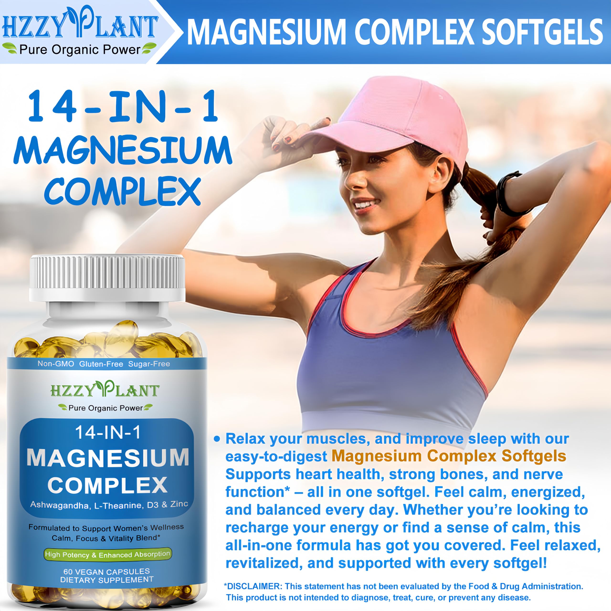 Magnesium Complex Softgels, High Absorption Magnesium Supplement with Glycinate, Citrate, Malate, Taurate, 14-in-1 Magnesium Complex for Women & Men for Muscle, Heart, Sleep Support, 2 Month Supply HZZYPLANT uk supplements