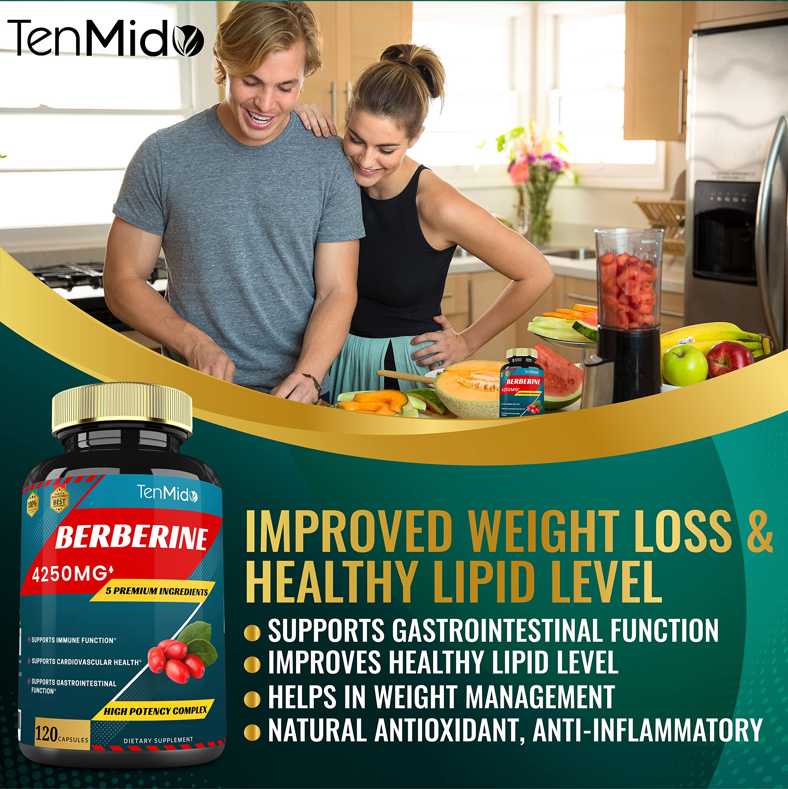 Berberine Extract Capsules 4250mg, 4 Months Supply & Ceylon, Milk Thistle, Turmeric Tenmido uk supplements
