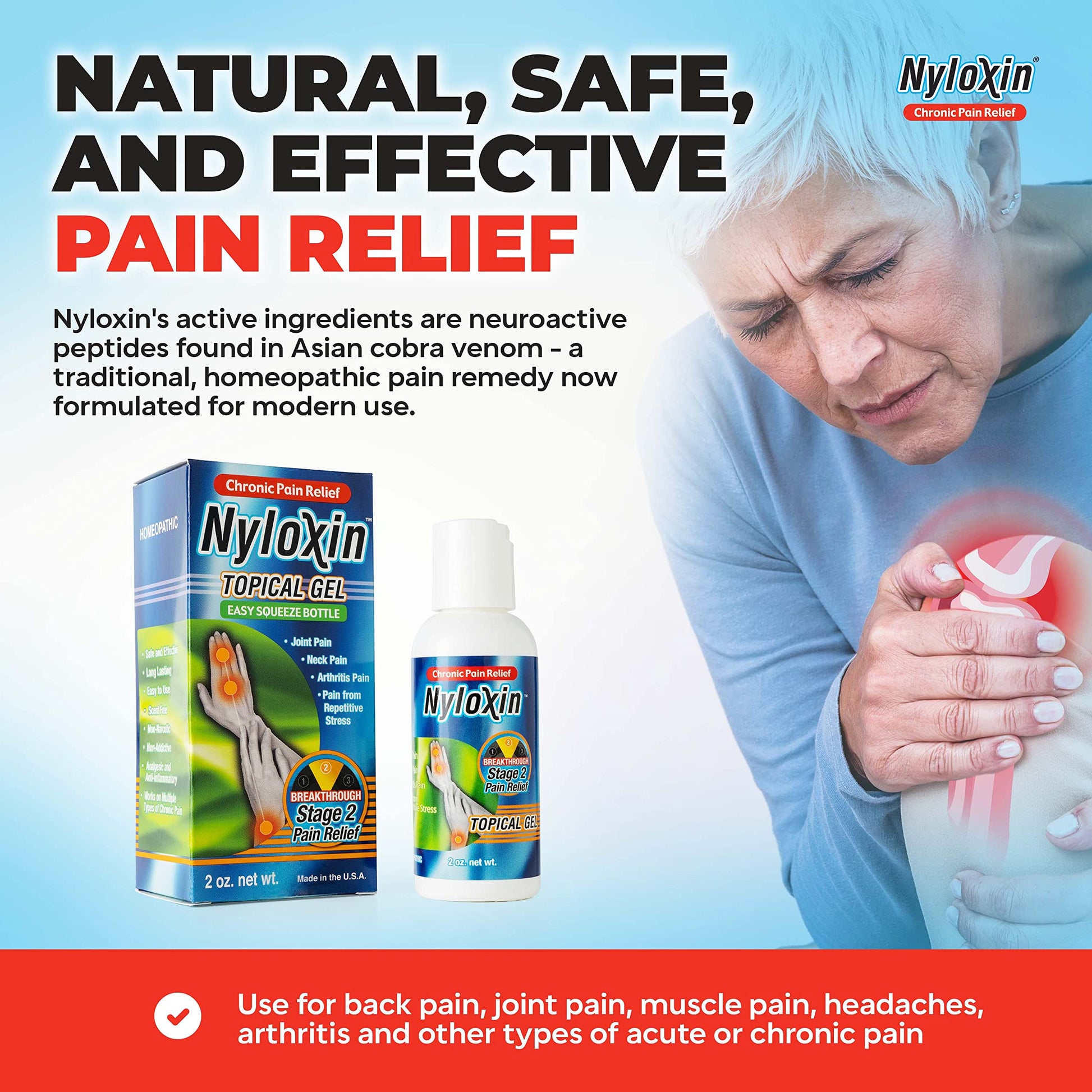 Nyloxin Easy Squeeze Bottle Arthritis Pain Relief Gel, Back Pain Relief, Neuropathy Pain Relief, Nerve Pain Relief, Knee Pain Relief, Foot Pain Relief, Muscle Pain Relief, Joint Pain Relief (2 oz) Nyloxin uk supplements