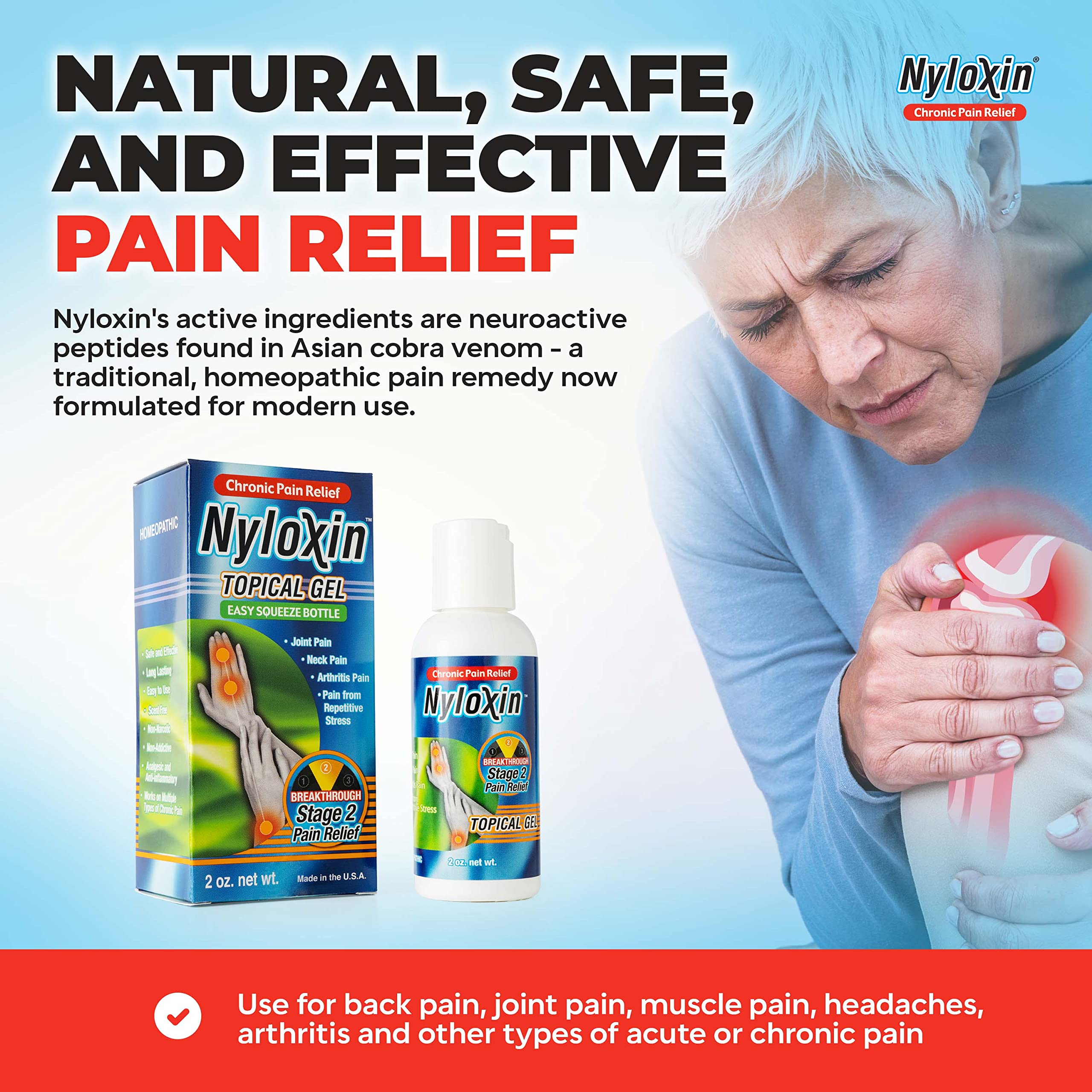 Nyloxin Easy Squeeze Bottle Arthritis Pain Relief Gel, Back Pain Relief, Neuropathy Pain Relief, Nerve Pain Relief, Knee Pain Relief, Foot Pain Relief, Muscle Pain Relief, Joint Pain Relief (2 oz) Nyloxin uk supplements