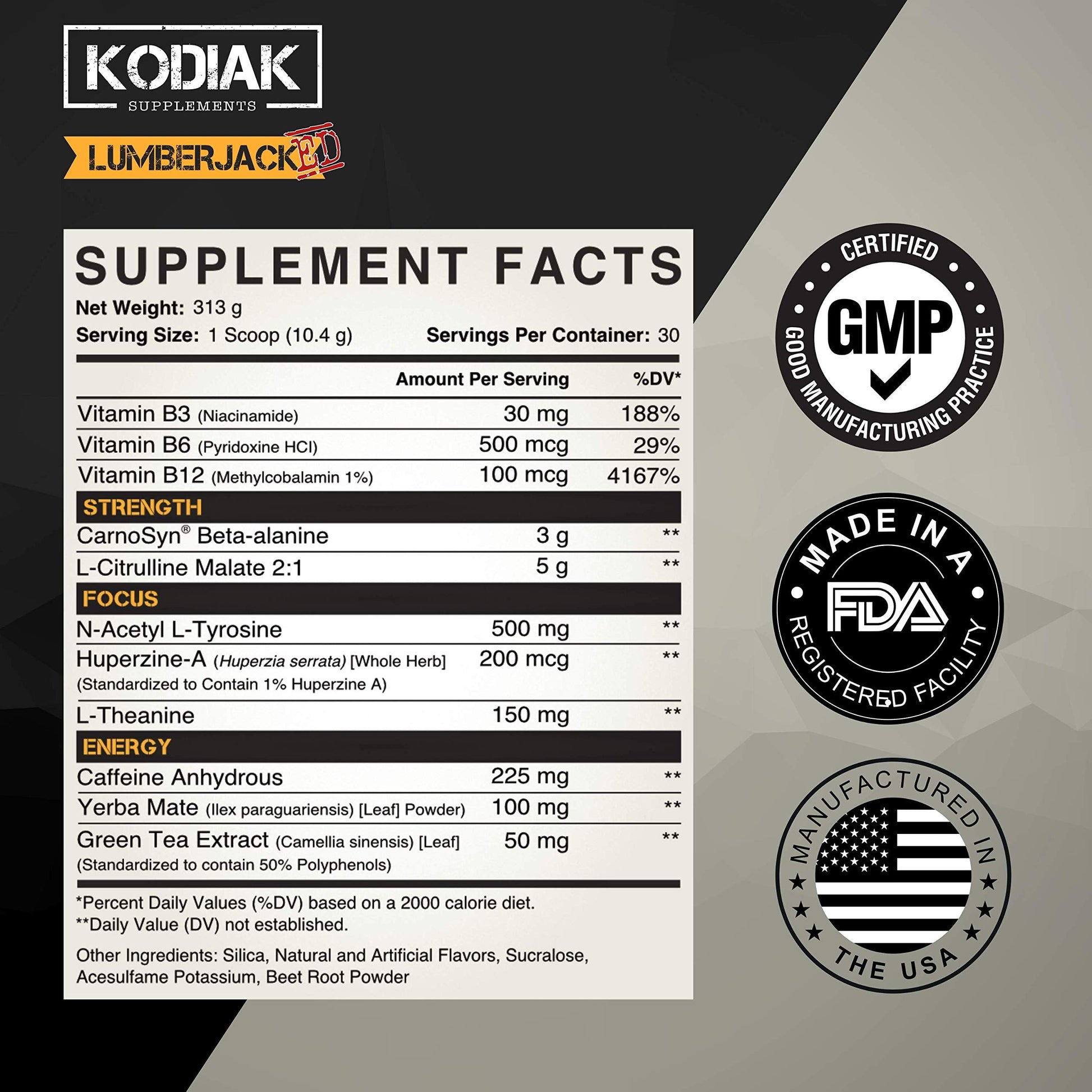 Kodiak Supplements LUMBERJACKED Pre-Workout Supplement with CarnoSyn 30 Servings Kodiak Supplements uk supplements
