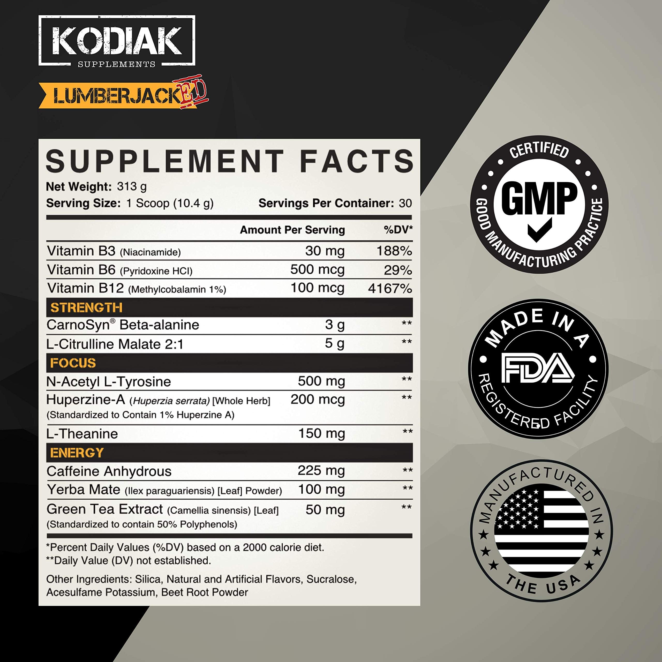 Kodiak Supplements LUMBERJACKED Pre-Workout Supplement with CarnoSyn 30 Servings Kodiak Supplements uk supplements