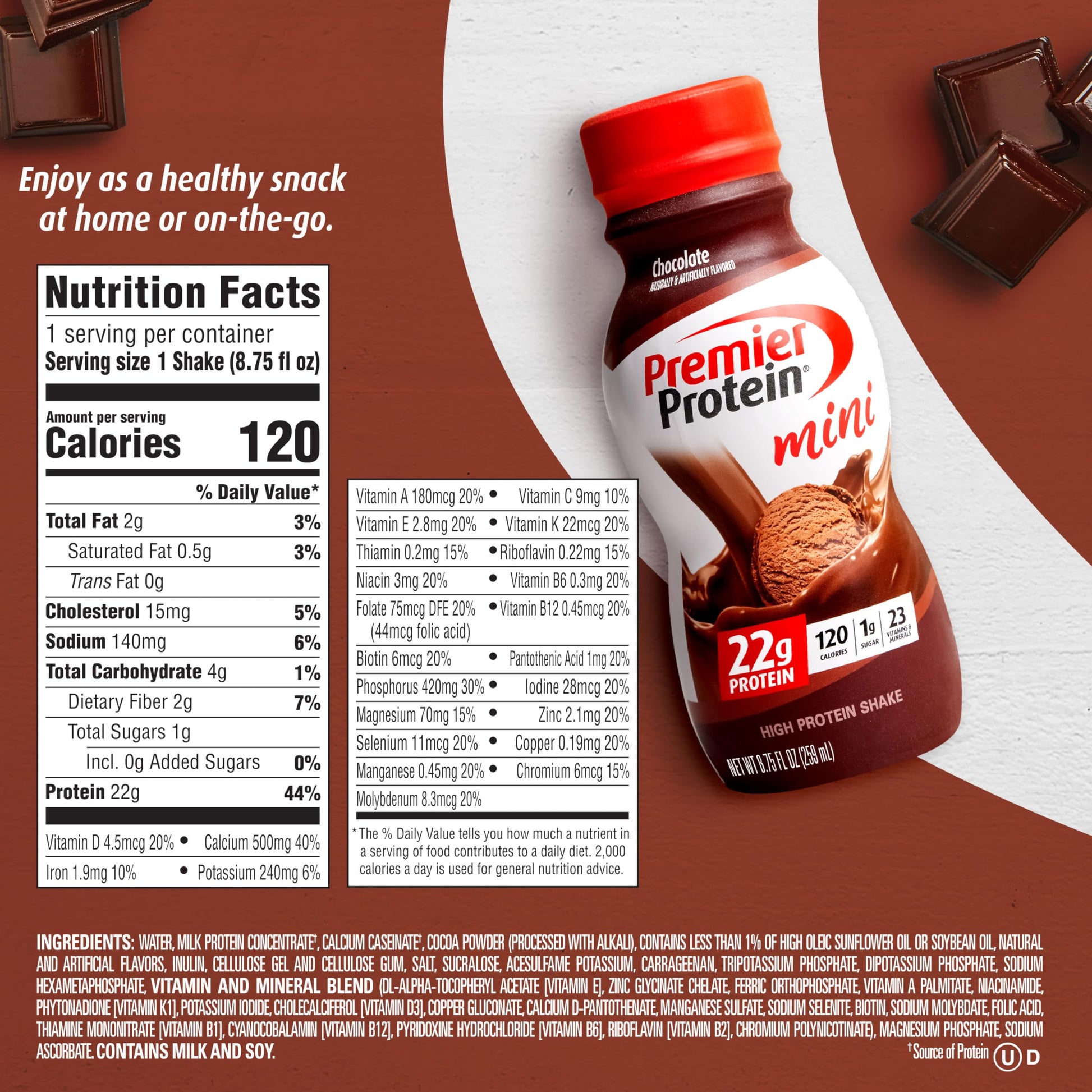 Premier Protein Shake MINIs, Chocolate, 22g Protein, 120 Calories, 1g Sugar, 8.75fl oz Premier Protein uk supplements