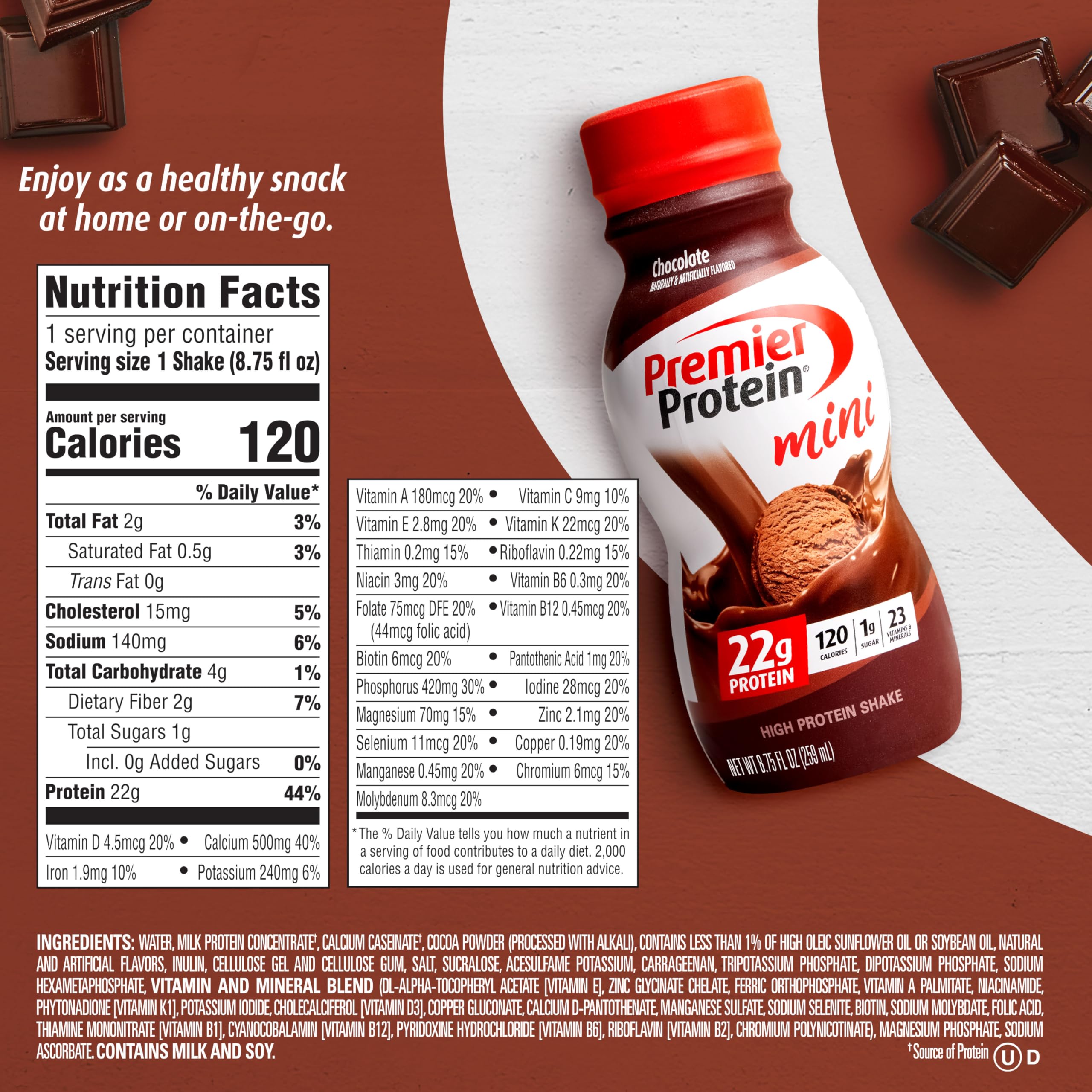 Premier Protein Shake MINIs, Chocolate, 22g Protein, 120 Calories, 1g Sugar, 8.75fl oz Premier Protein uk supplements