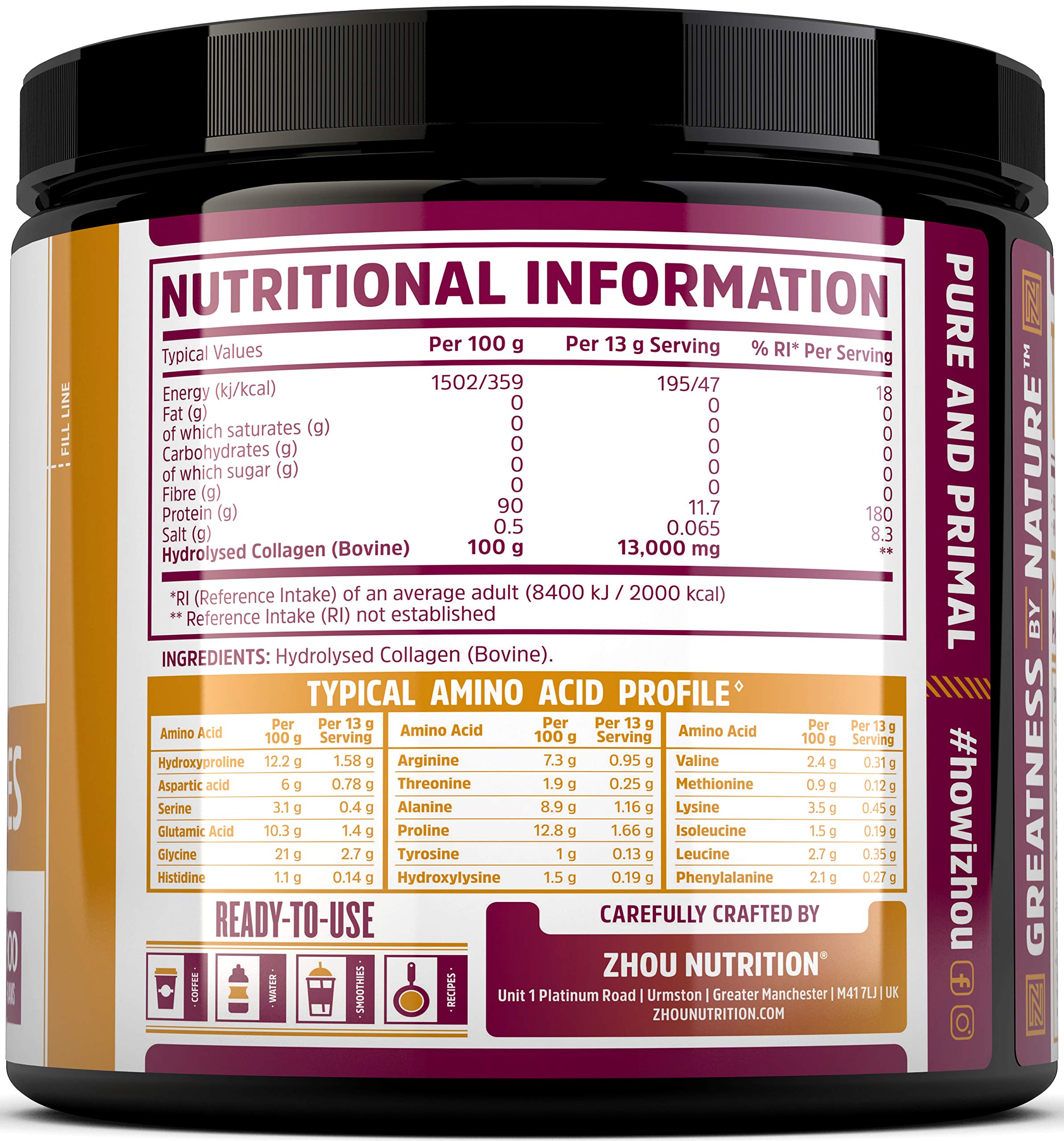 Collagen Powder 500g - Hydrolysed Collagen Peptides Powder - High Protein Bovine Collagen Supplement Nu U Nutrition uk supplements