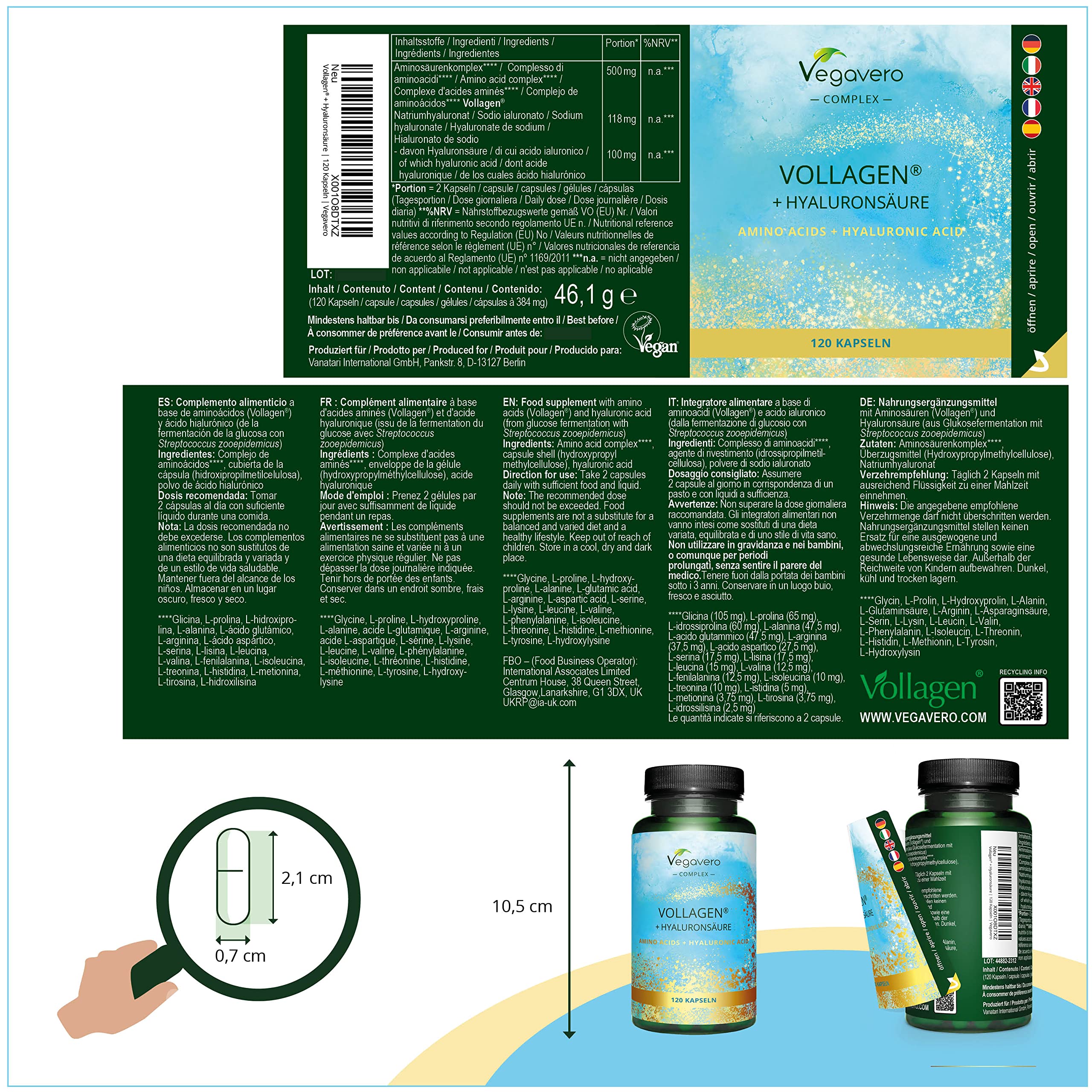 Vegavero Vegan Collagen Complex + Hyaluronic Acid | NO Additives | Vegan Collagen Powder Vollagen® | Essential Amino Acids | 120 Capsules Vegavero uk supplements