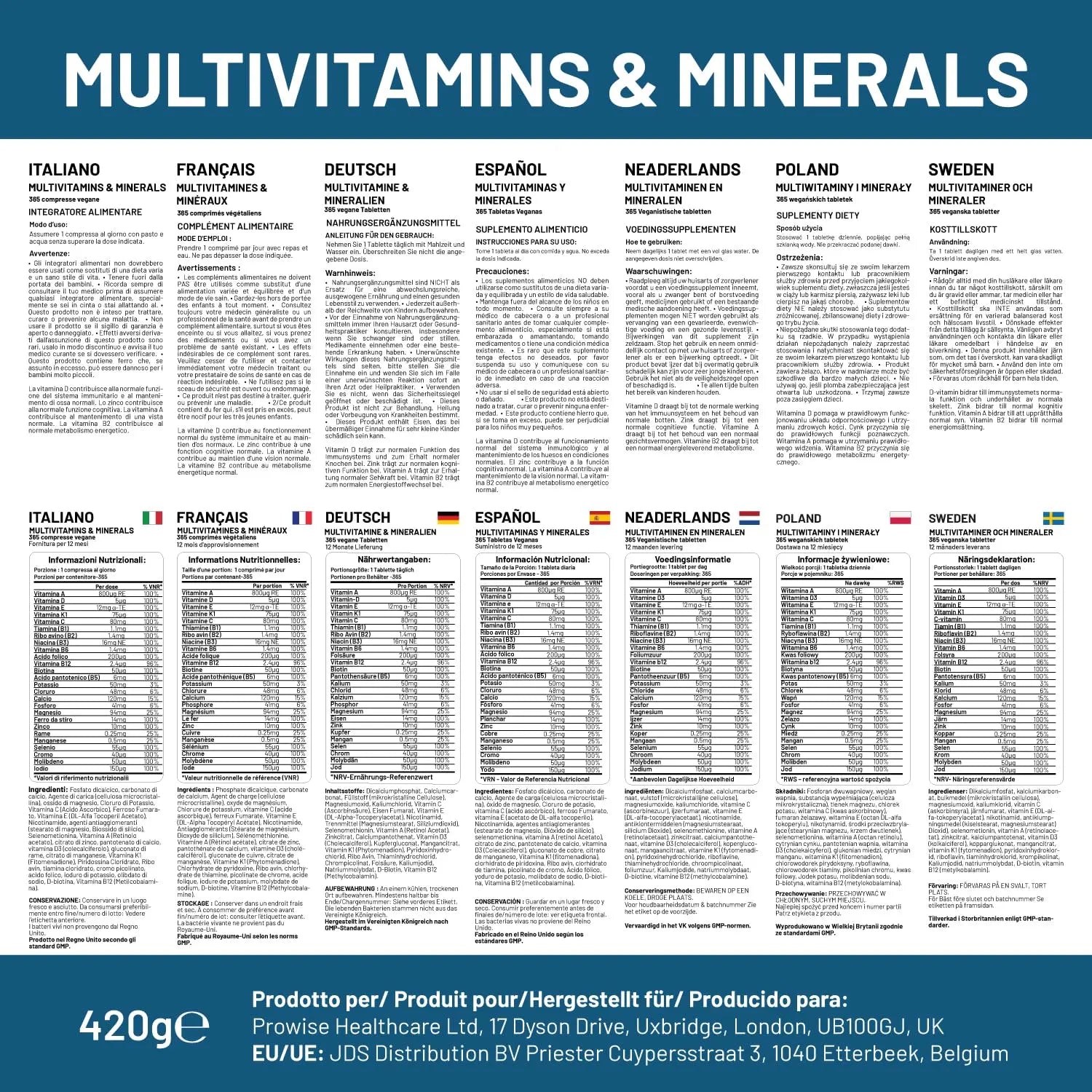 A-Z Multivitamins & Minerals I 365 Vegan Tablets (1 Year Supply) I 26 Essential Active Vitamins, Minerals & Micronutrients PH PROWISE Healthcare uk supplements