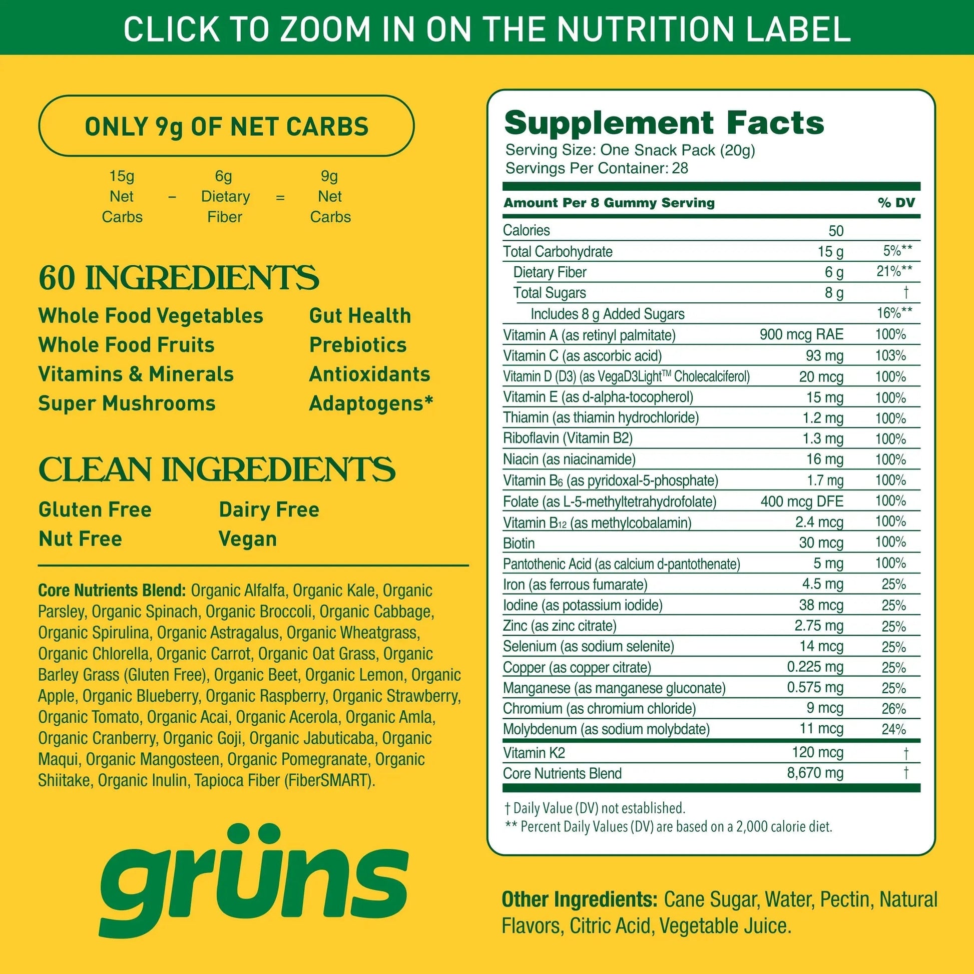 Gruns Adults Super Greens Multivitamin Gummies, Superfood Vitamin Gummy Bears with Spirulina, Chlorella, Prebiotic Fiber for Digestive Health Grüns uk supplements