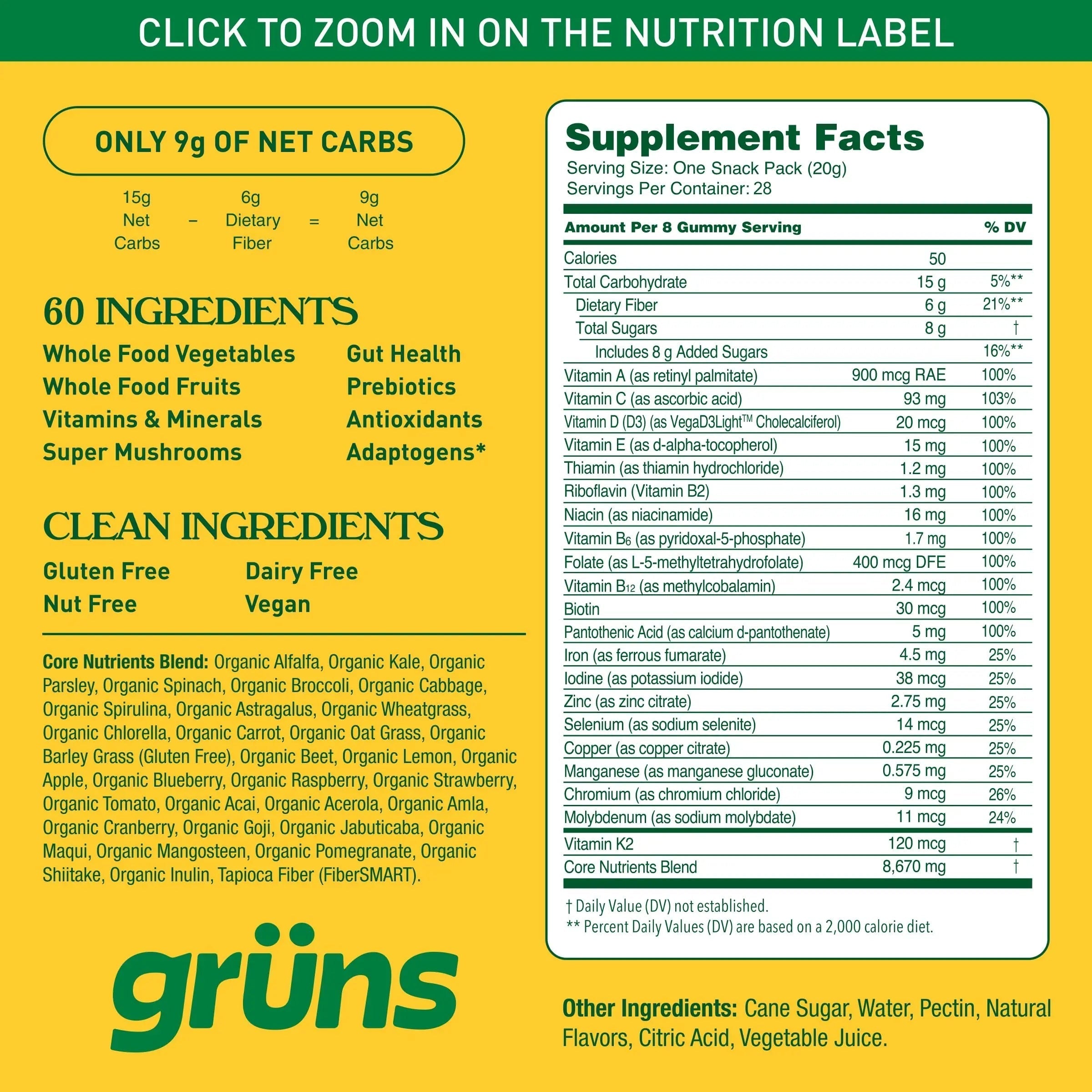Gruns Adults Super Greens Multivitamin Gummies, Superfood Vitamin Gummy Bears with Spirulina, Chlorella, Prebiotic Fiber for Digestive Health Grüns uk supplements