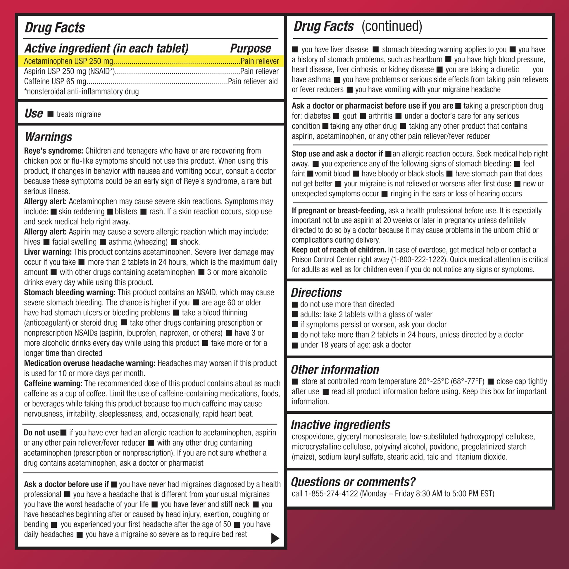 Amazon Basic Care Migraine Relief Acetaminophen, Aspirin (NSAID) and Caffeine Tablets, Pain Reliever/Pain Reliever Aid, 200 Count Amazon Basic Care uk supplements