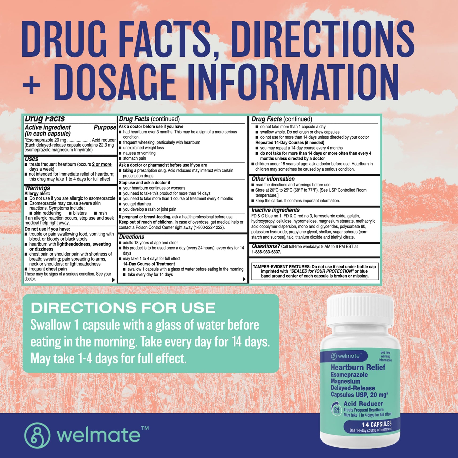 WELMATE Esomeprazole Magnesium 20mg Delayed Release Capsules, 84 Count (2-Pack) – Acid Reducer for Frequent Heartburn & Acid Reflux Relief, 24HR Protection, Digestion Support WELMATE uk supplements