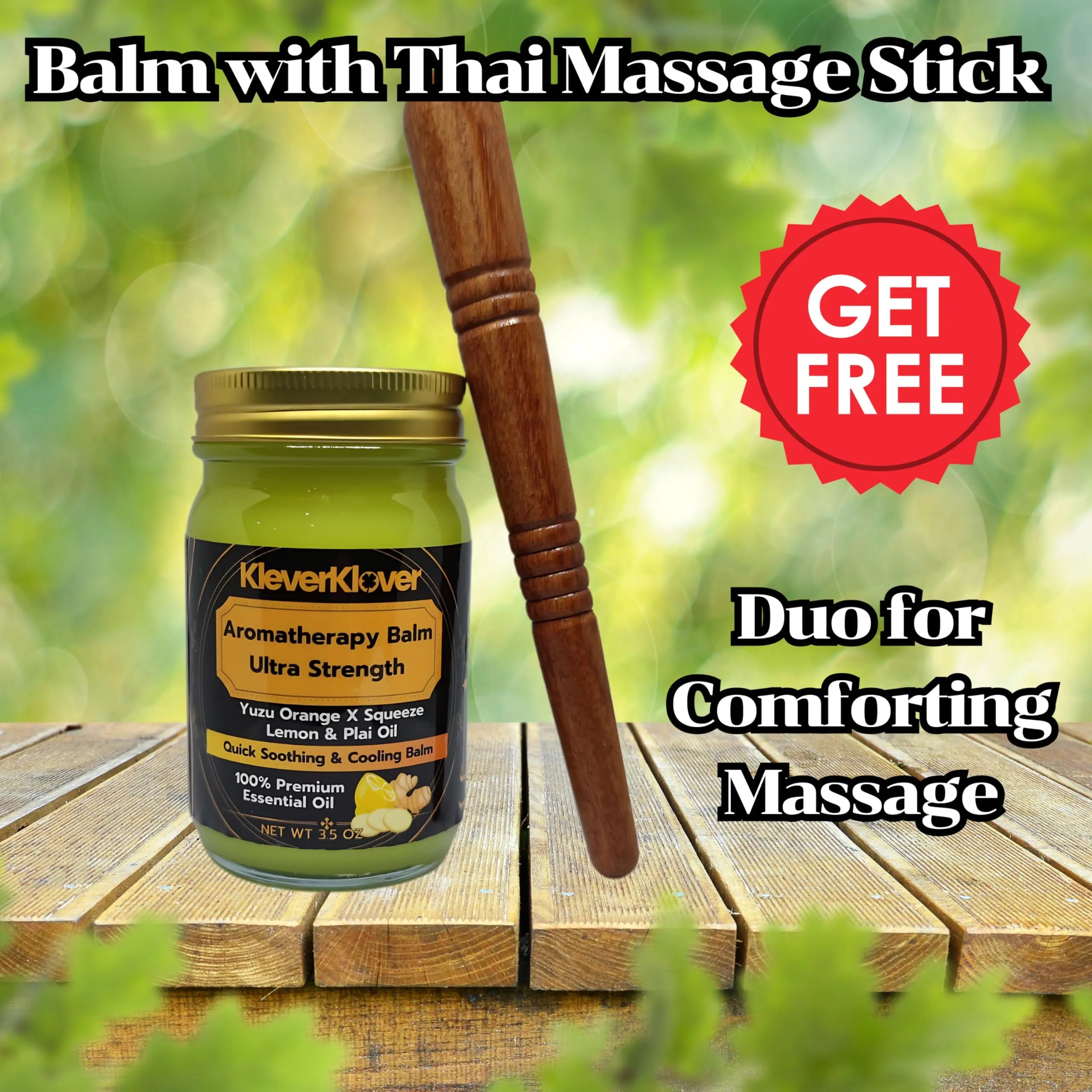 KleverKlover Back and Neck Aromatherapy Balm Ultra Strength for Healing Sore Muscle & Joint After Workout or Yoga - Plai Oil - Preservative Free- Citrus Scent + Free Massage Reflexology Wooden Stick KleverKlover uk supplements