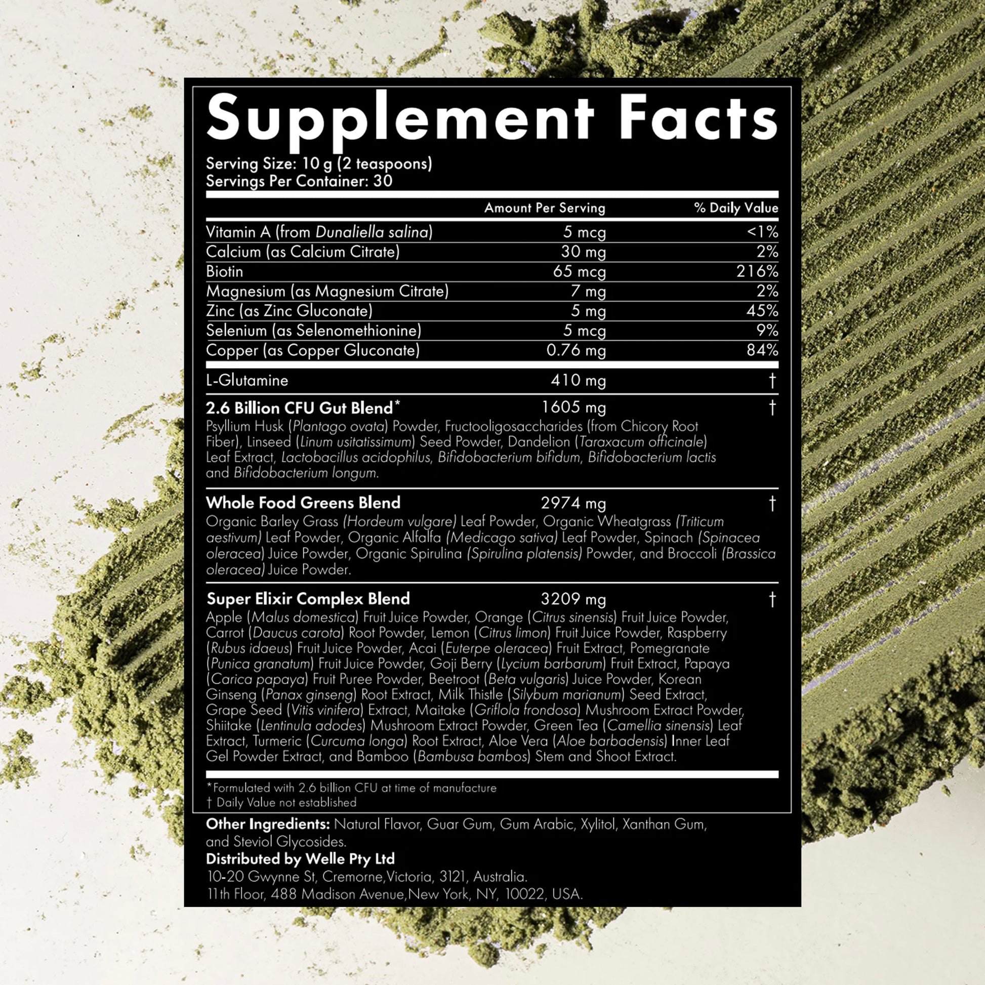 WelleCo The Super Elixir Daily Greens Powder, Probiotic Drink Mix with Whole Foods, Gluten Free, Vegan Gut Health Powder, Energy, Immunity, Healthy Skin, Hair & Nails (Jar, Blood Orange) WelleCo uk supplements