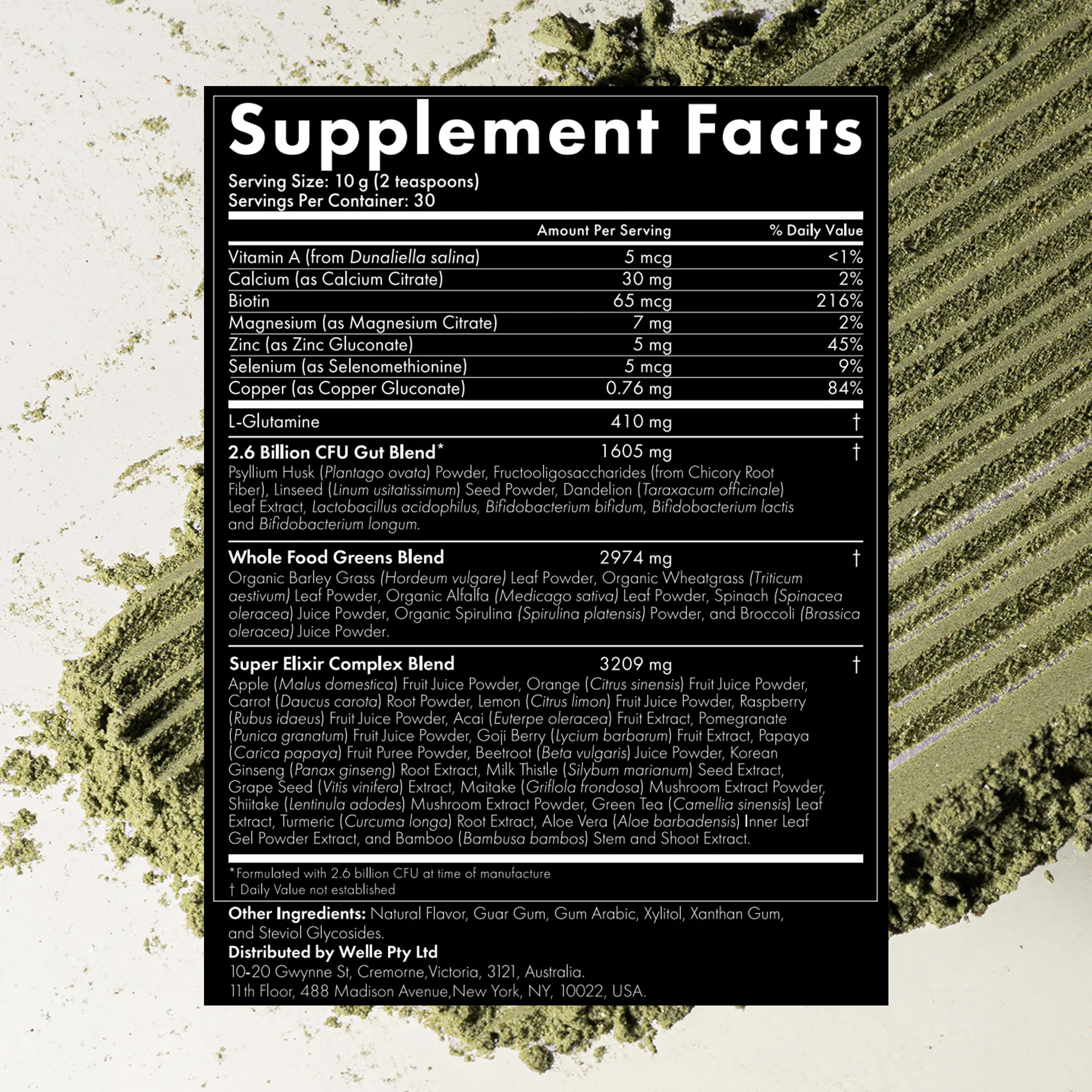 WelleCo The Super Elixir Daily Greens Powder, Probiotic Drink Mix with Whole Foods, Gluten Free, Vegan Gut Health Powder, Energy, Immunity, Healthy Skin, Hair & Nails (Jar, Blood Orange) WelleCo uk supplements