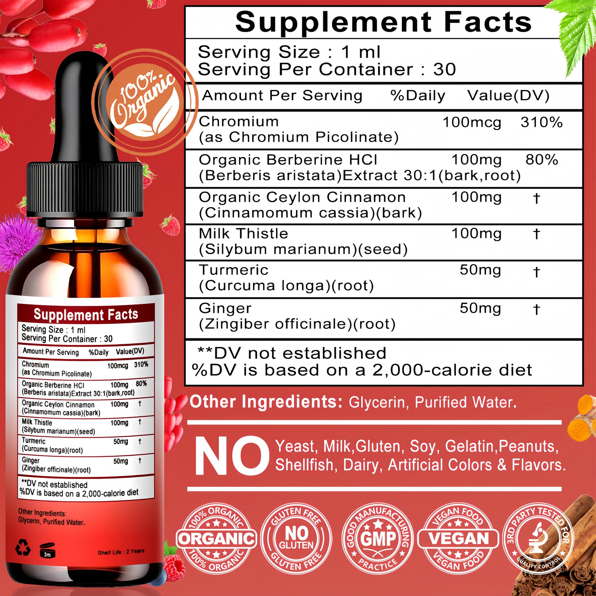Berberine Drops, High Absorption 6-in-1 Liquid Berberine Supplement with Ceylon Cinnamon Milk Thistle Turmeric, Premium Berberine HCl for Immune Function Metabolic & Digestive Support, 30 Servings Vita letuo uk supplements