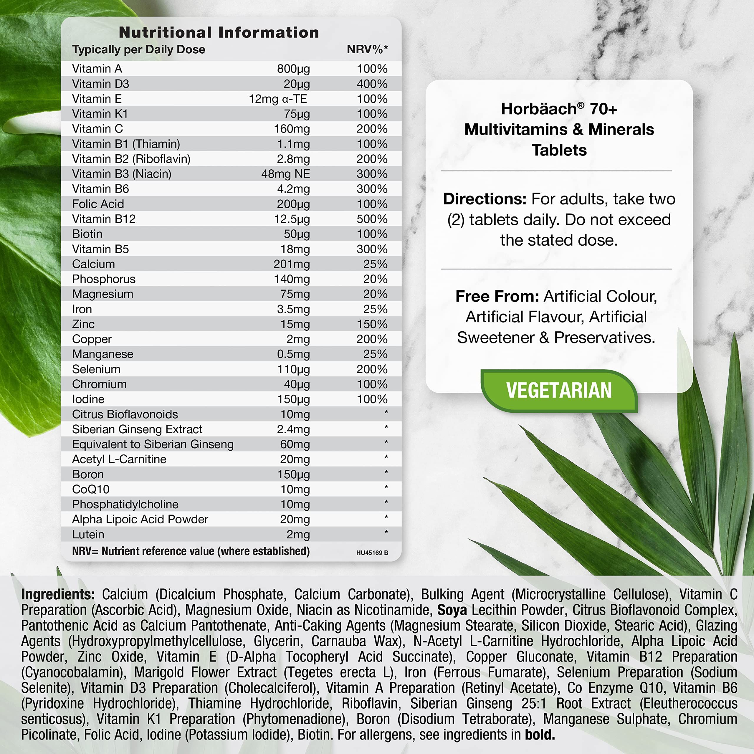 Multivitamin 70 Plus Tablets | 90 Count | with Essential Vitamins and Minerals | for Men and Horbäach uk supplements